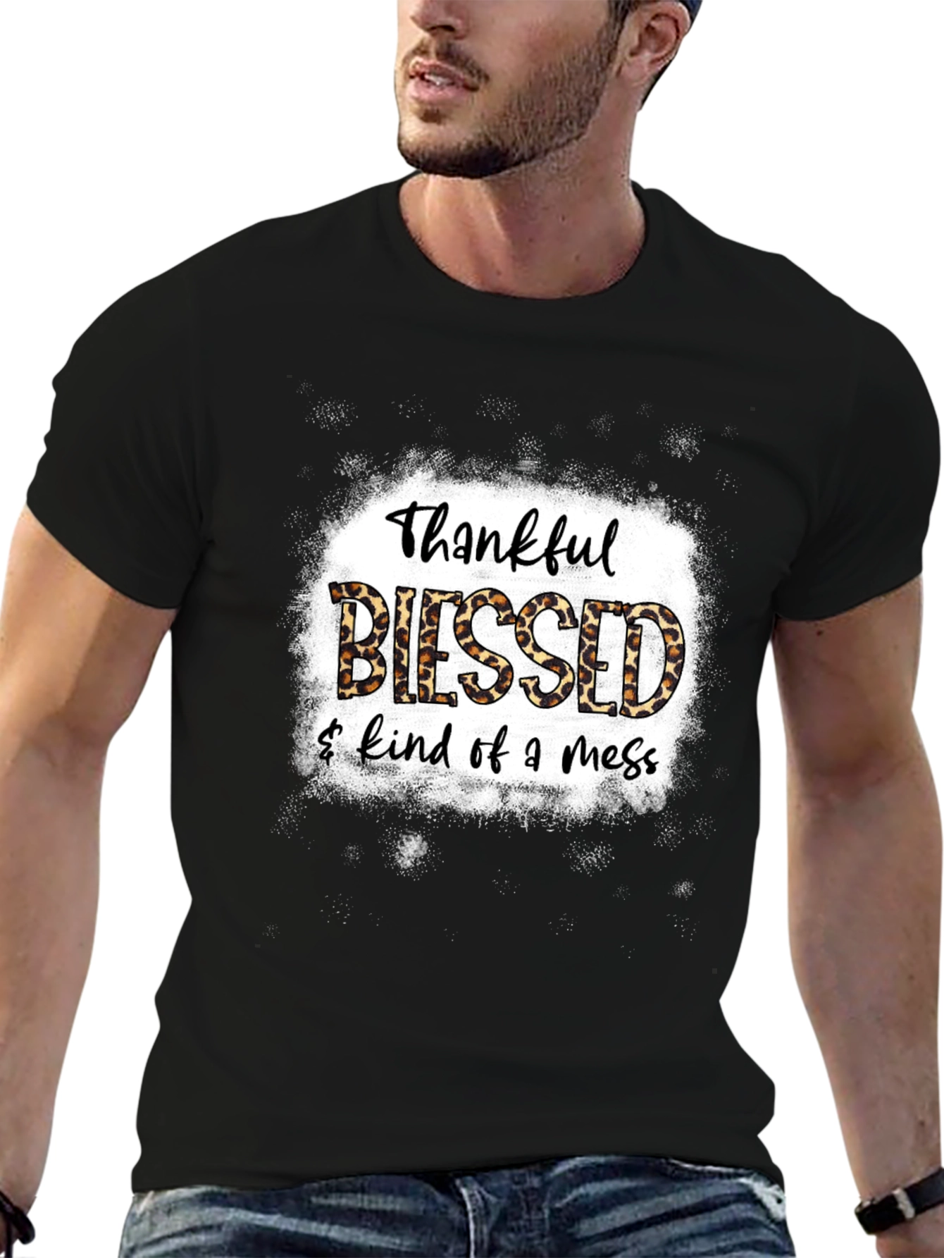Black Thankful Blessed & Kind of a Mess T-Shirt view 6