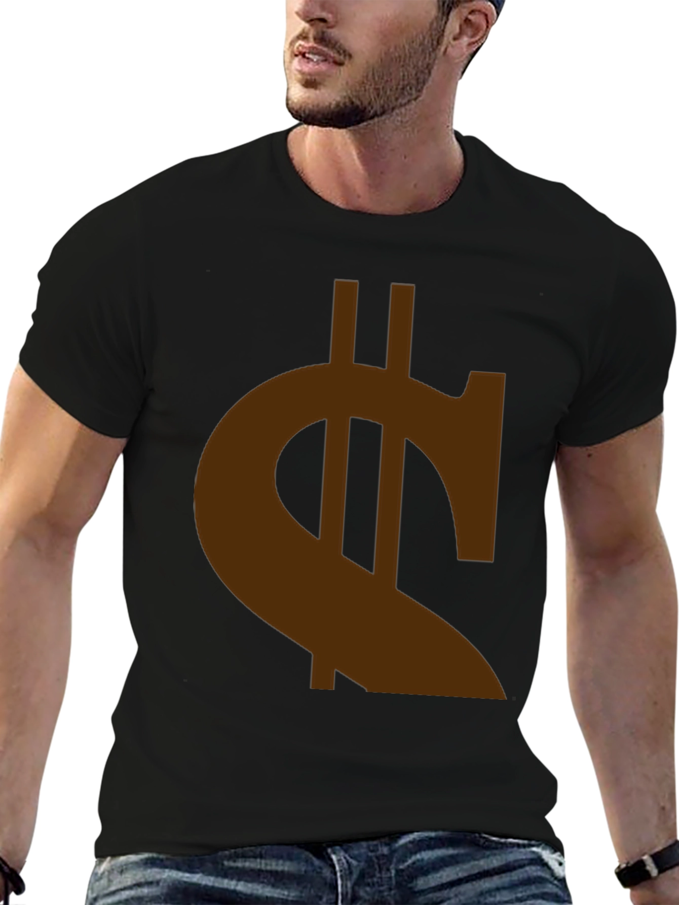 Black Black T-Shirt with Brown Currency Symbol Graphic view 6