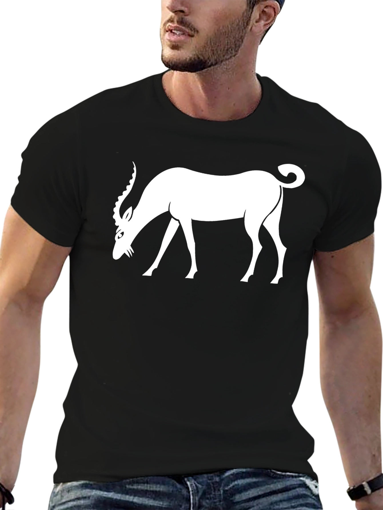 Black Black T-Shirt with White Antelope Graphic view 6