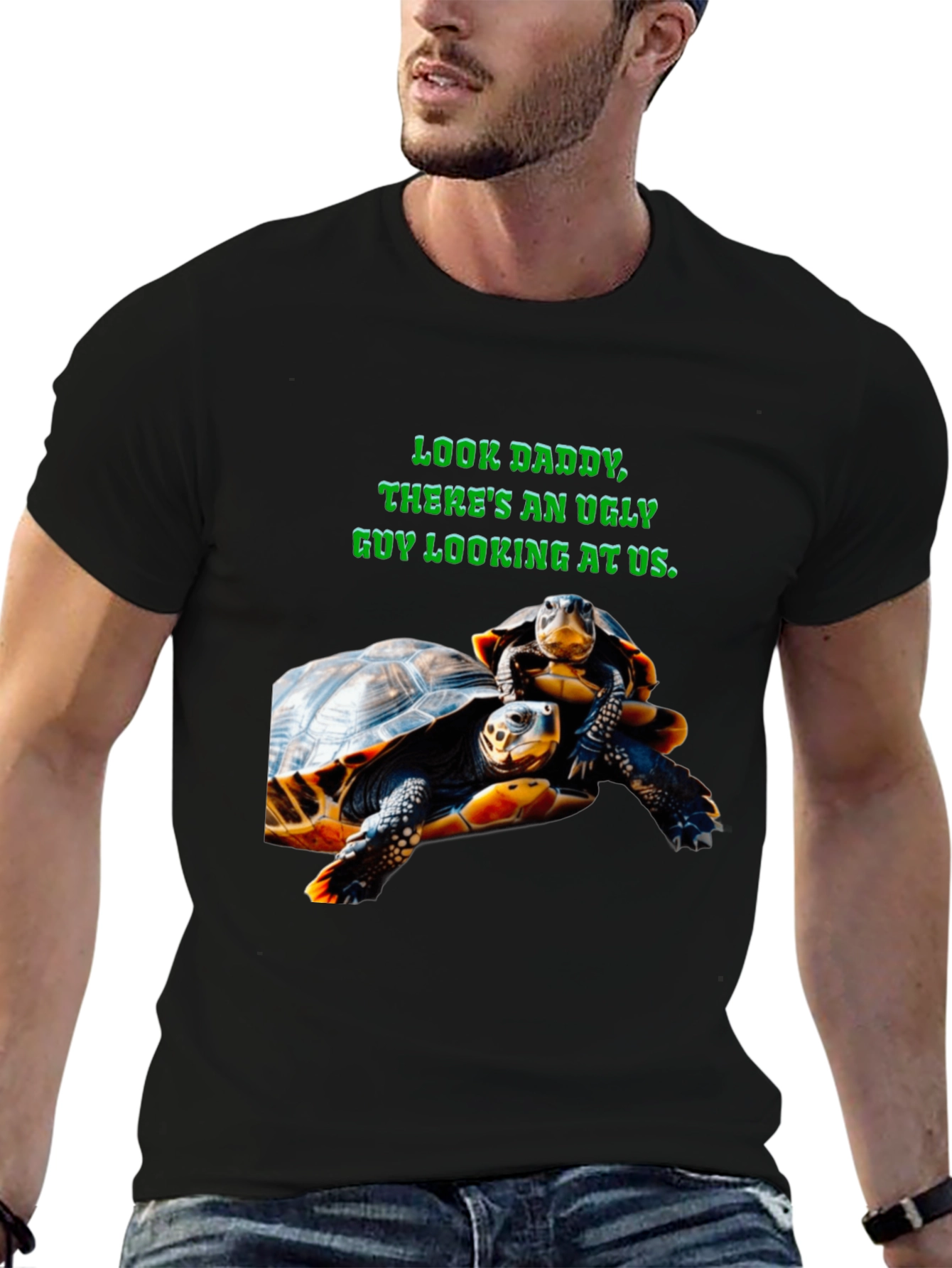 Black Ugly Guy Turtle Graphic Tee - Black view 6