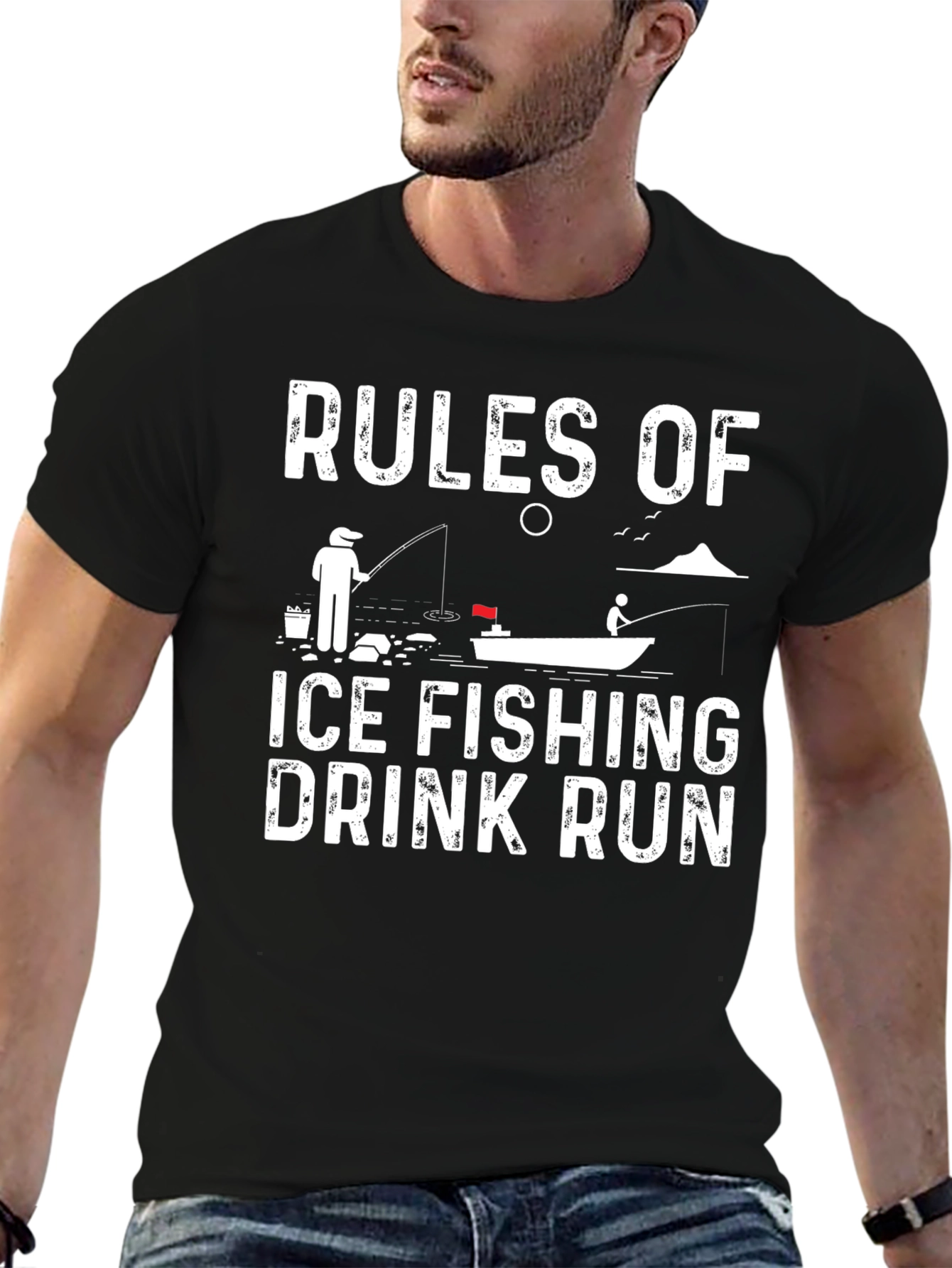 Black Ice Fishing Rules Graphic Tee view 6