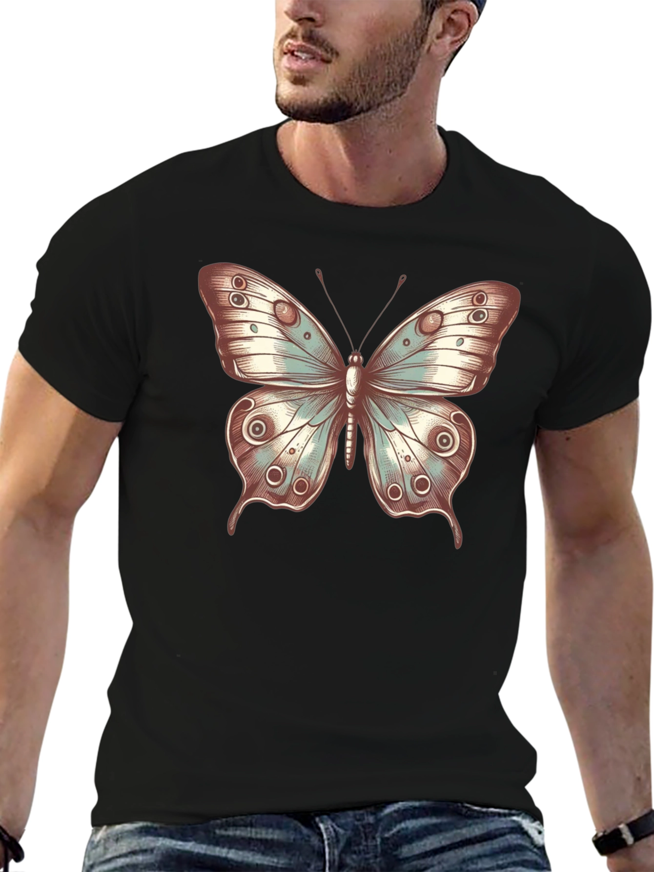 Black Butterfly Print Crew Neck T-Shirt - Stylish Casual Tee view 6