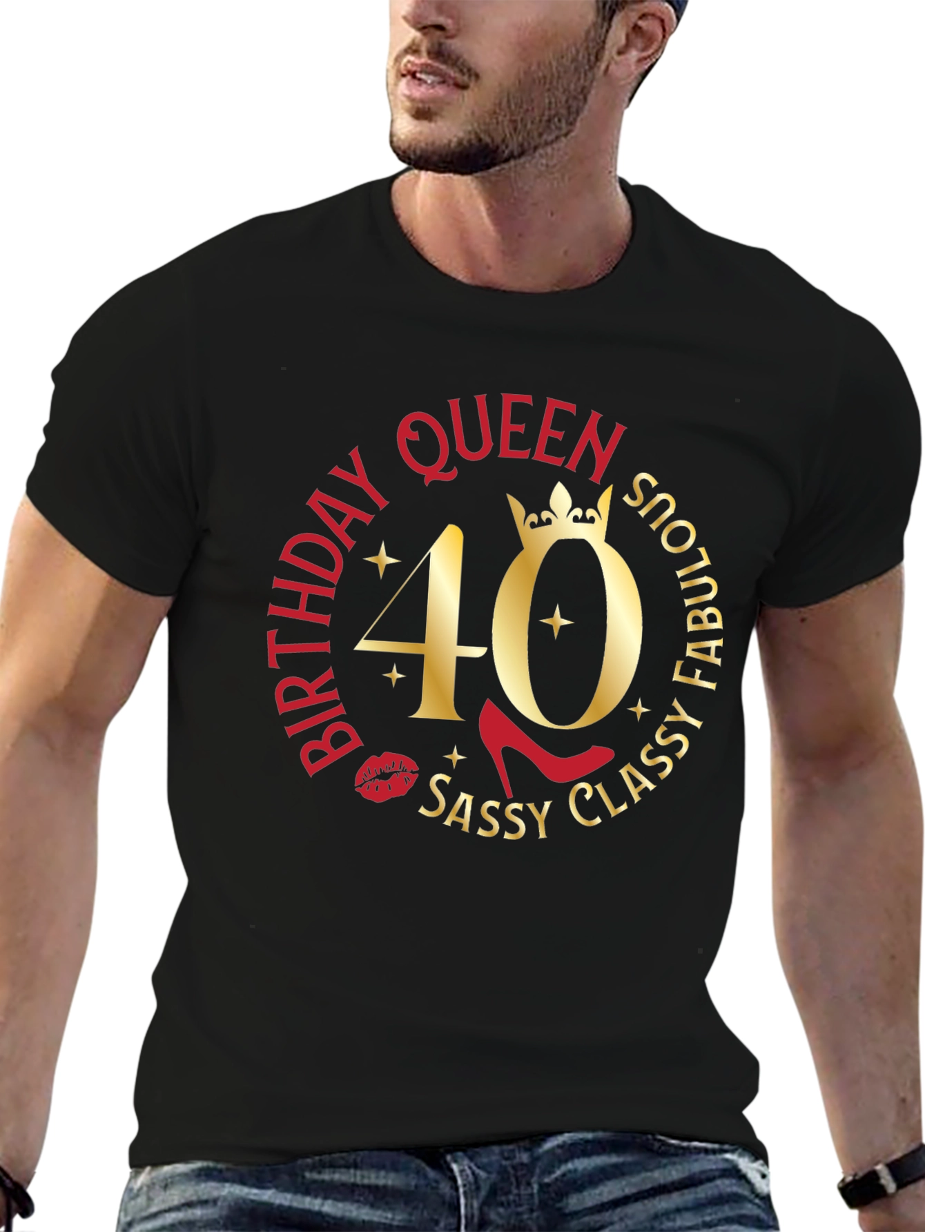 Black Birthday Queen 40th Sassy Classy Fabulous T-Shirt view 6