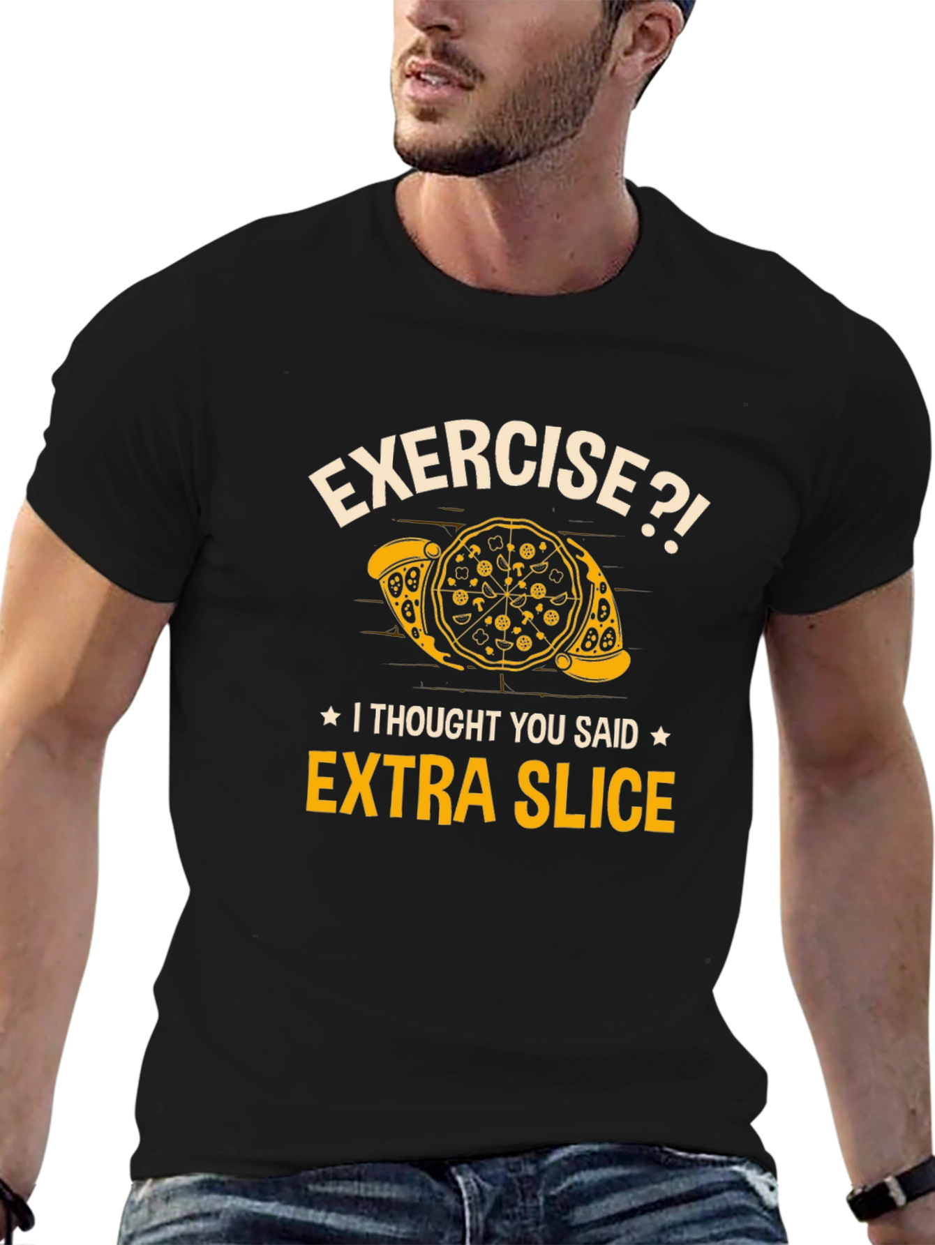 Black Funny Pizza Lover T-Shirt - Exercise? Extra Slice! view 6