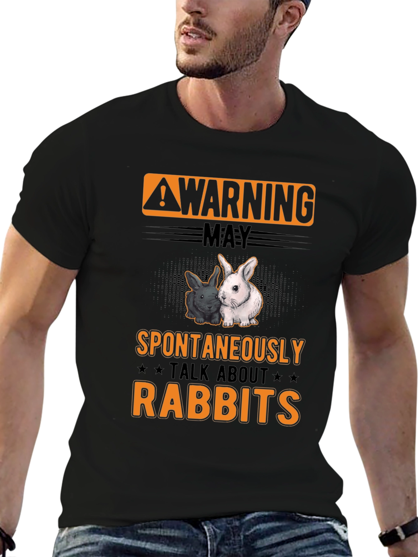 Black Warning May Spontaneously Talk About Rabbits T-Shirt view 6