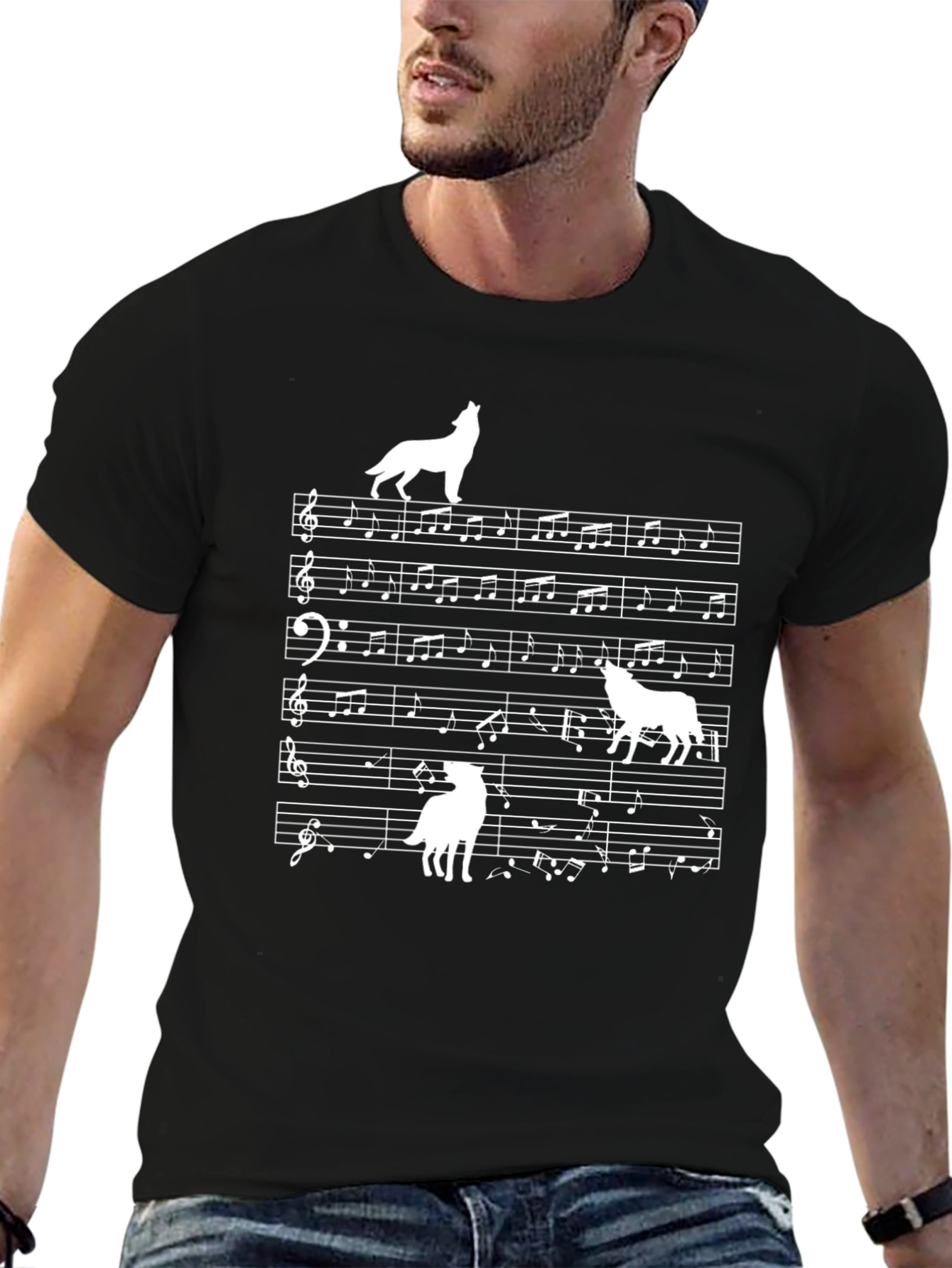 Black Musical Wolf T-Shirt view 6