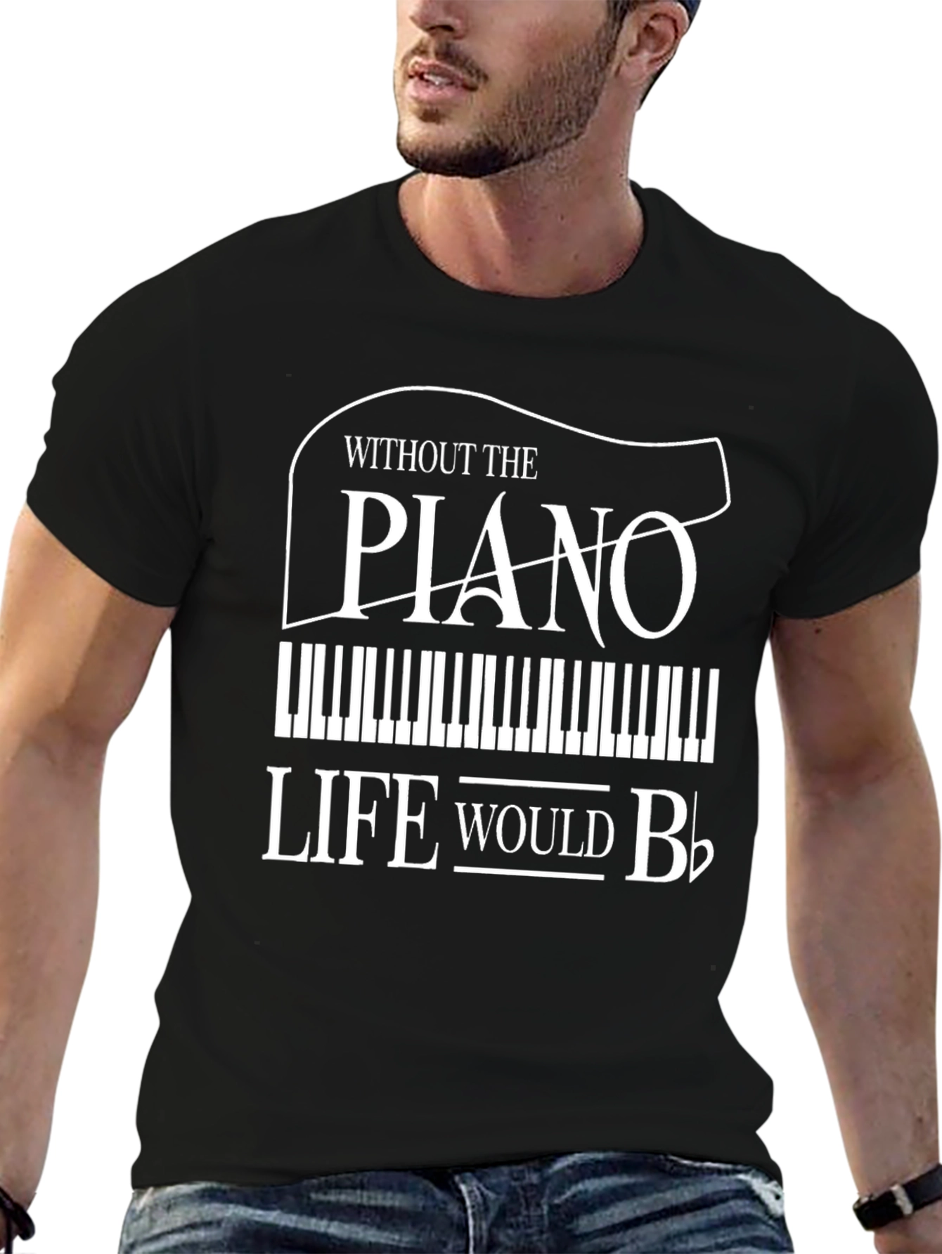 Black Piano Lover's T-Shirt - Life Without Piano Would B Flat view 6