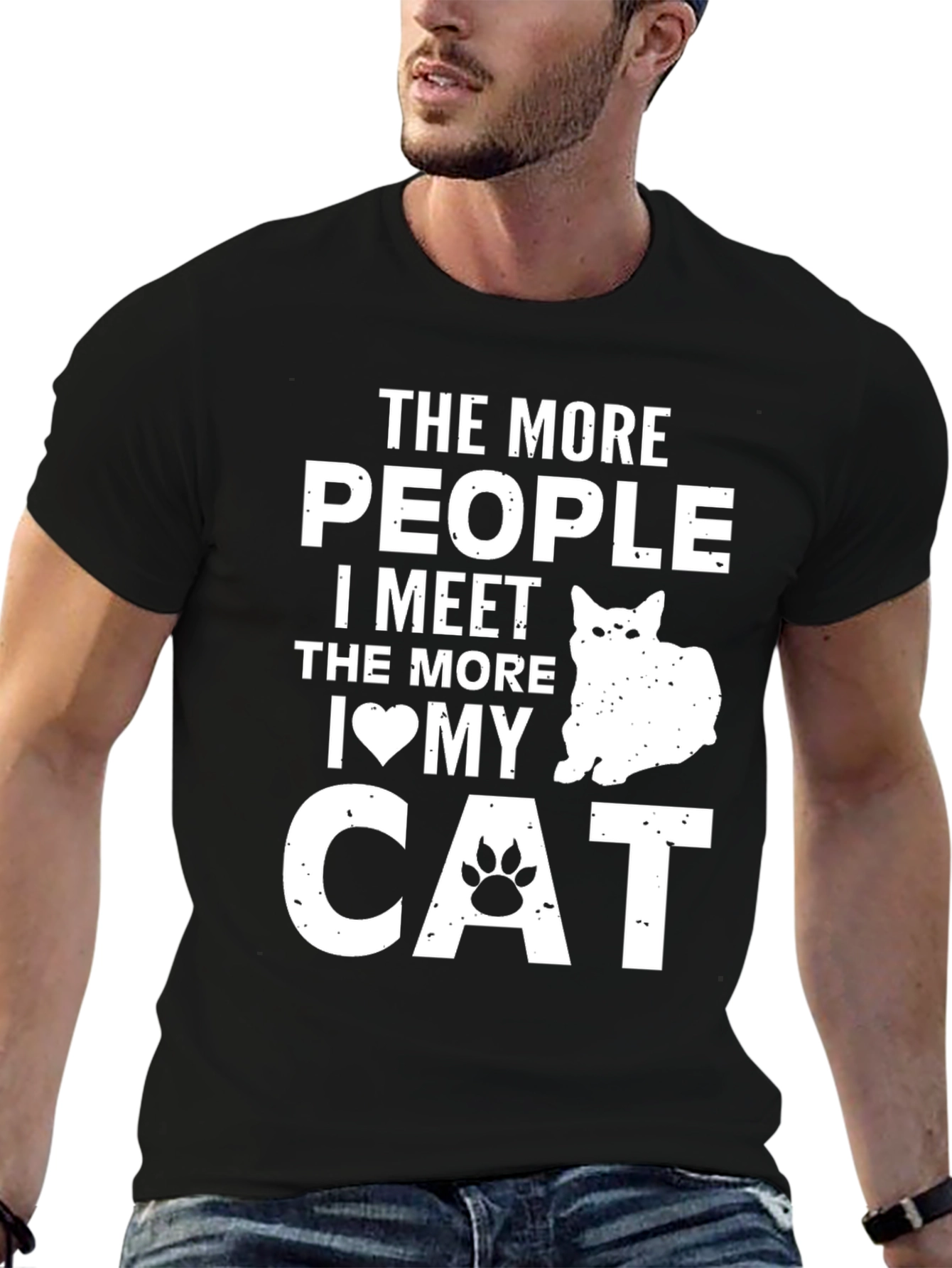 Black The More People I Meet I Love My Cat T-Shirt view 6