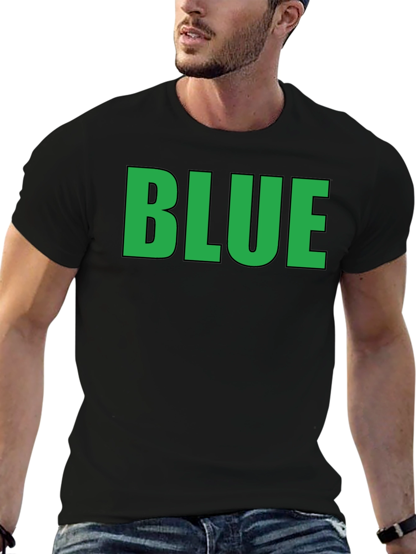 Black Funny Graphic Tee - BLUE (Green Text) - Adult T-Shirt view 6