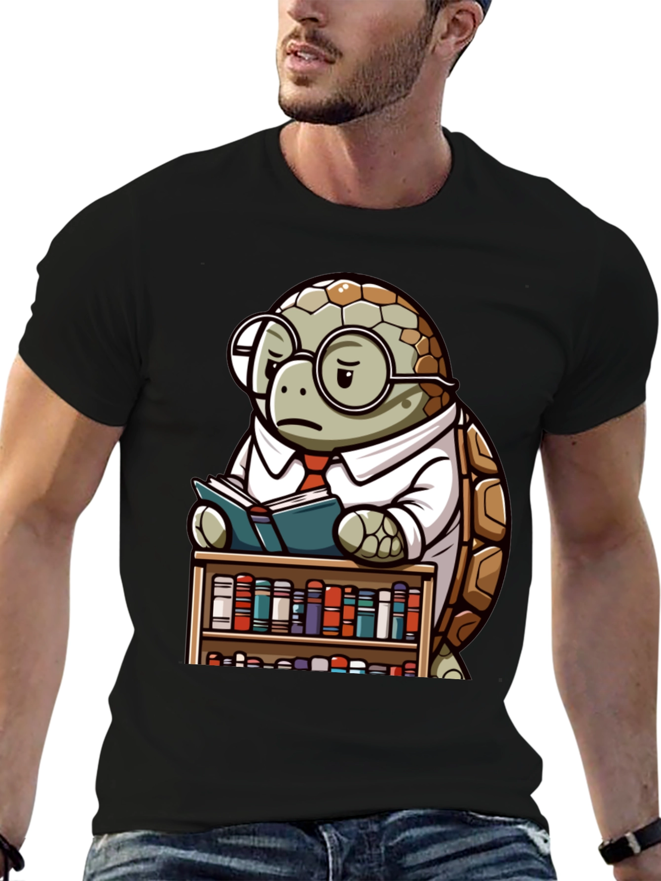 Black Smart Turtle Graphic T-Shirt - Book Lover Tee view 6