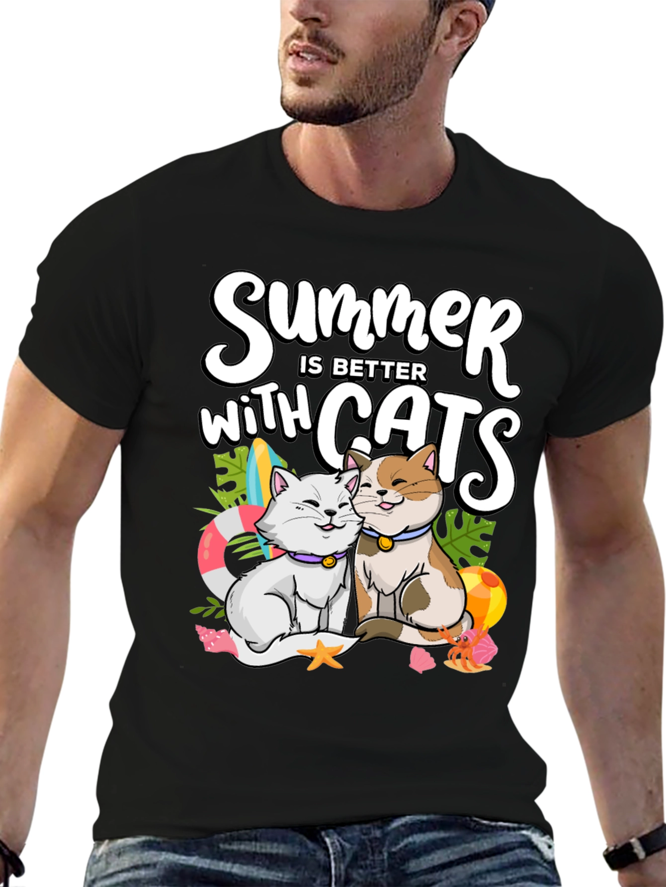 Black Summer Cats T-Shirt: Better with Cats! view 6