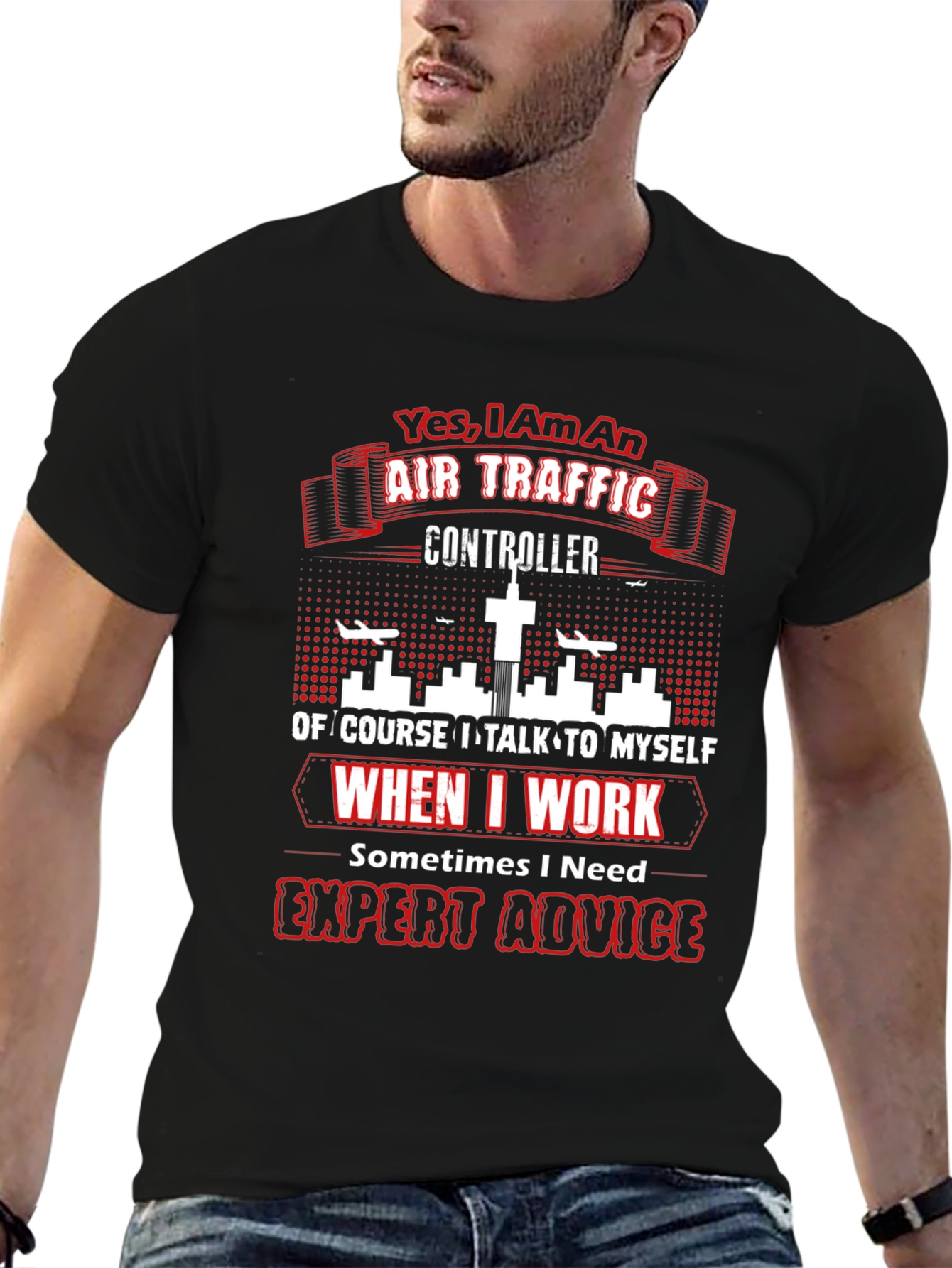 Black Air Traffic Controller T-Shirt - Expert Advice Tee view 6