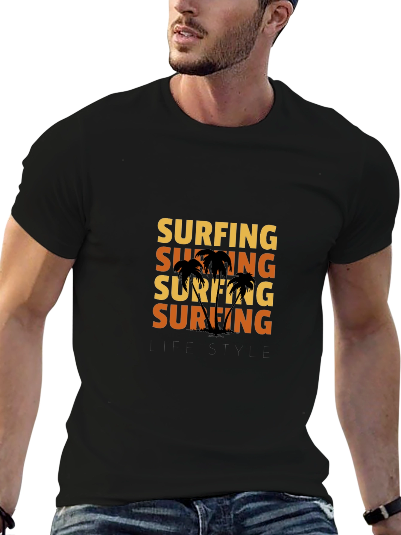 Black Surfing Lifestyle Graphic T-Shirt - Black view 6