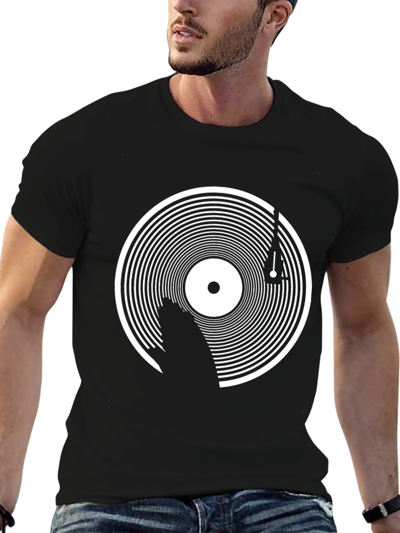 Black Retro Vinyl Record Graphic Tee - Black view 6