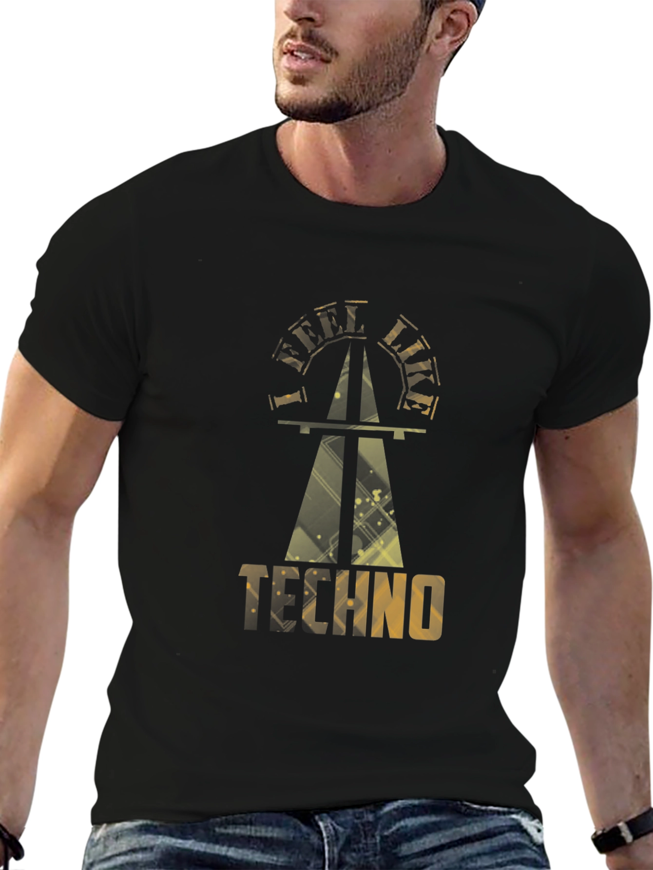 Black Golden Techno Graphic Black T-Shirt view 6