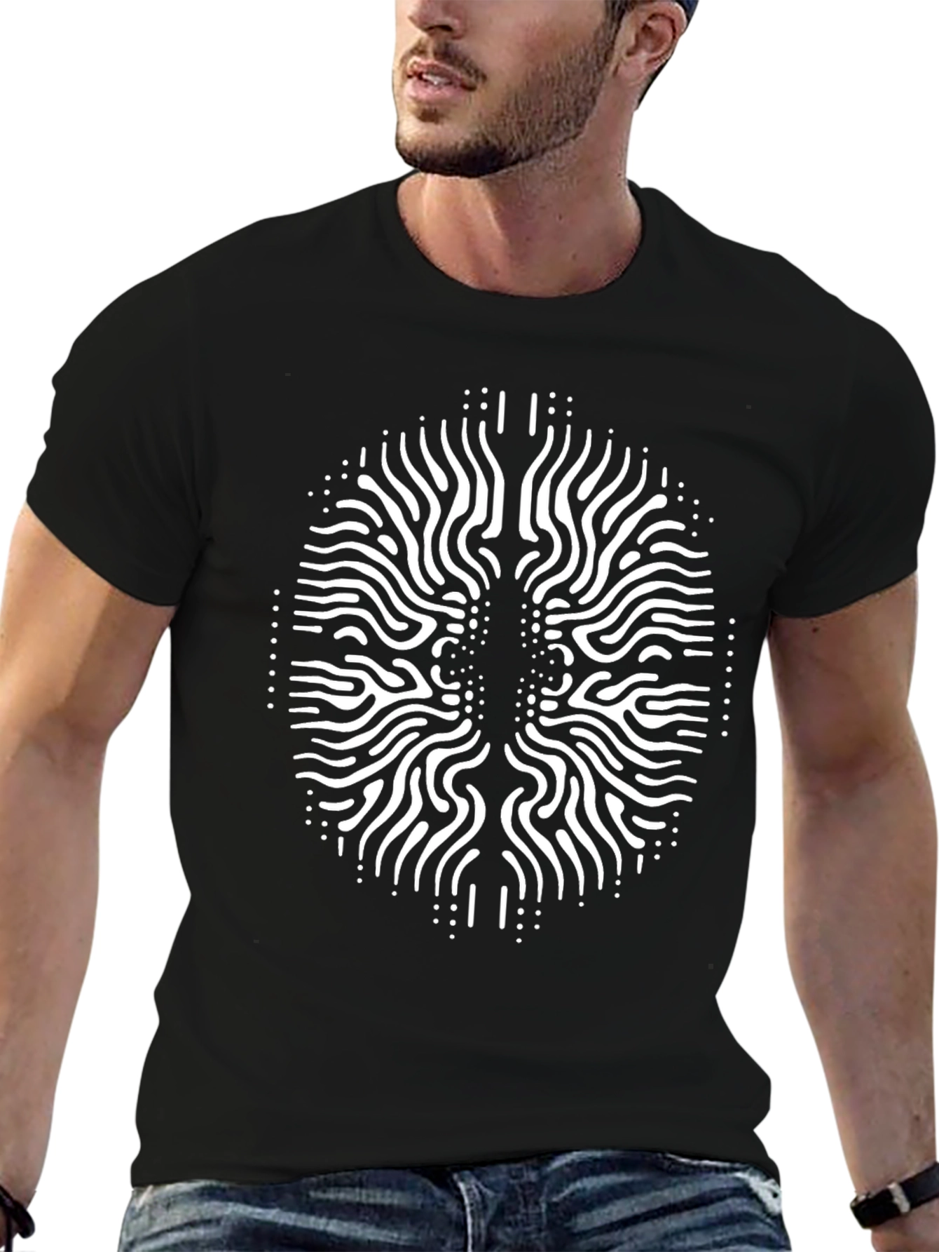 Black Abstract Brain Design Tee - Black Unisex T-Shirt view 6