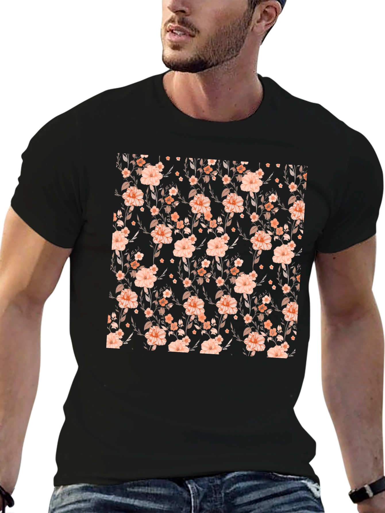 Black Floral Print Black T-Shirt view 6