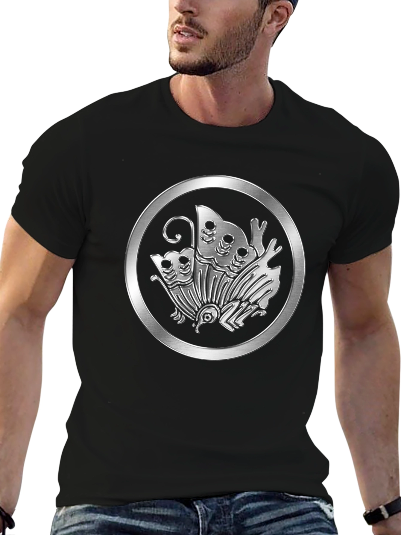 Black Butterfly Kamon T-Shirt - Japanese Crest Design view 6