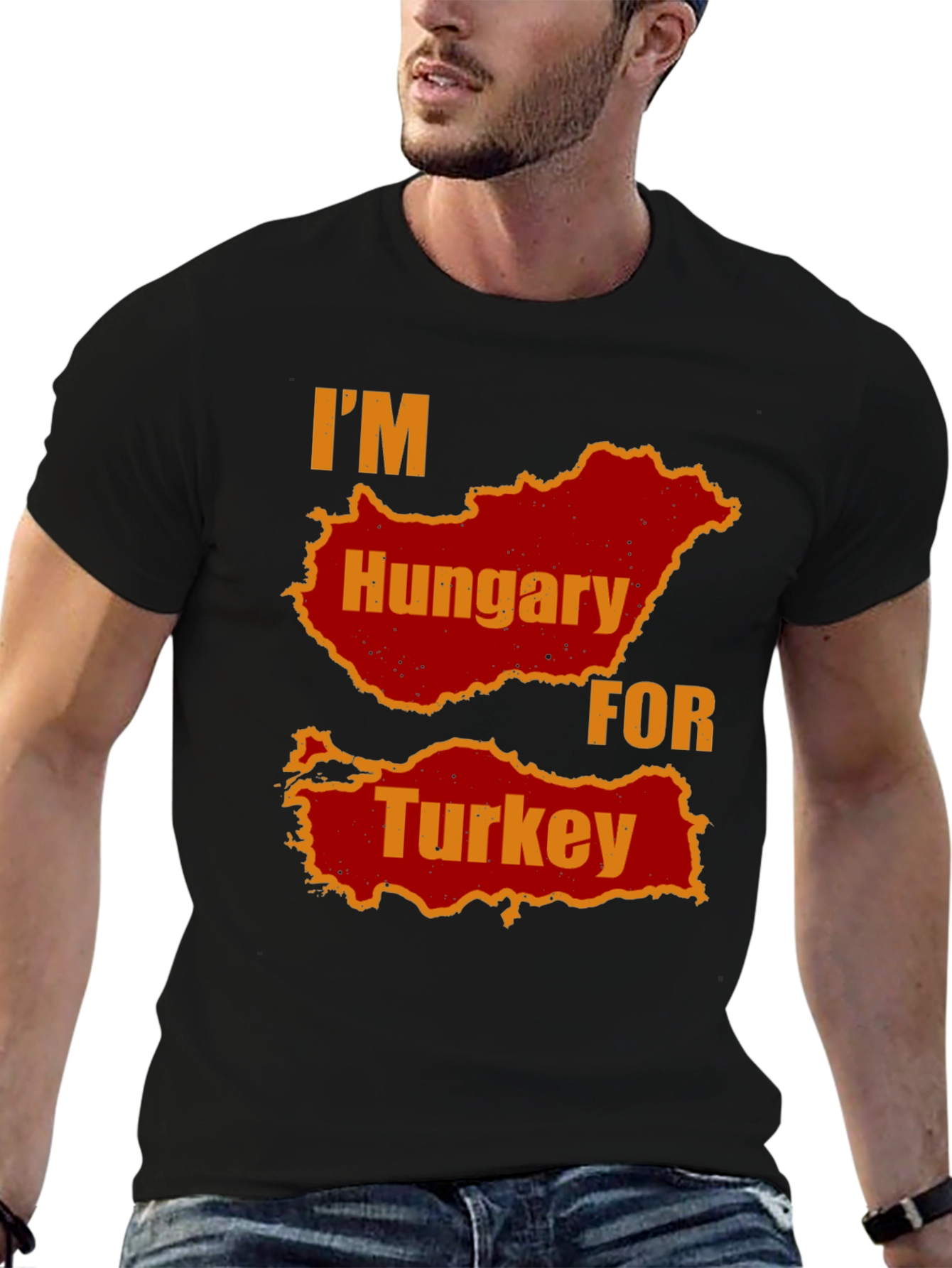 Black I'm Hungary For Turkey Men's Black T-Shirt view 6