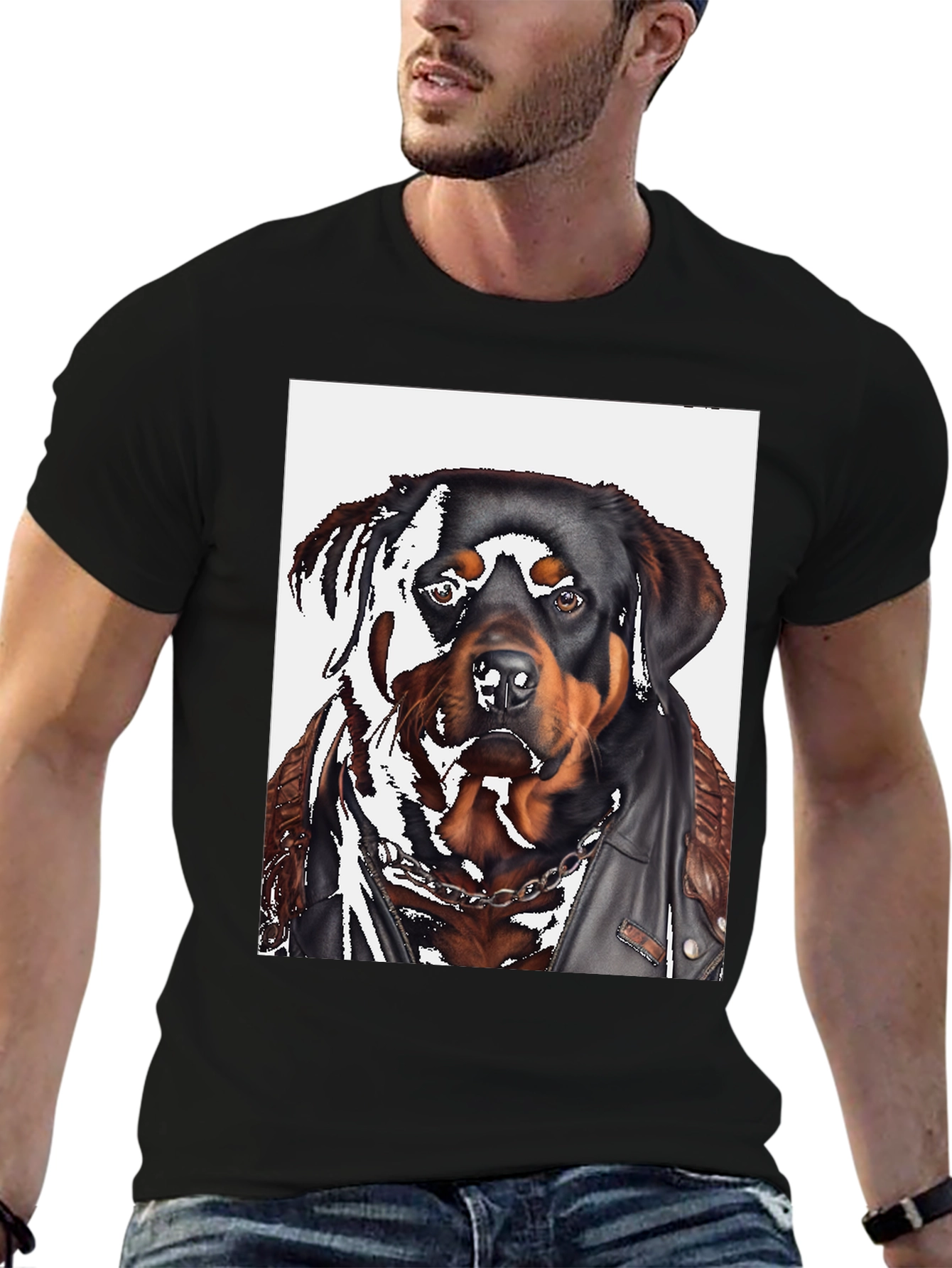 Black Rottweiler Biker T-Shirt view 6