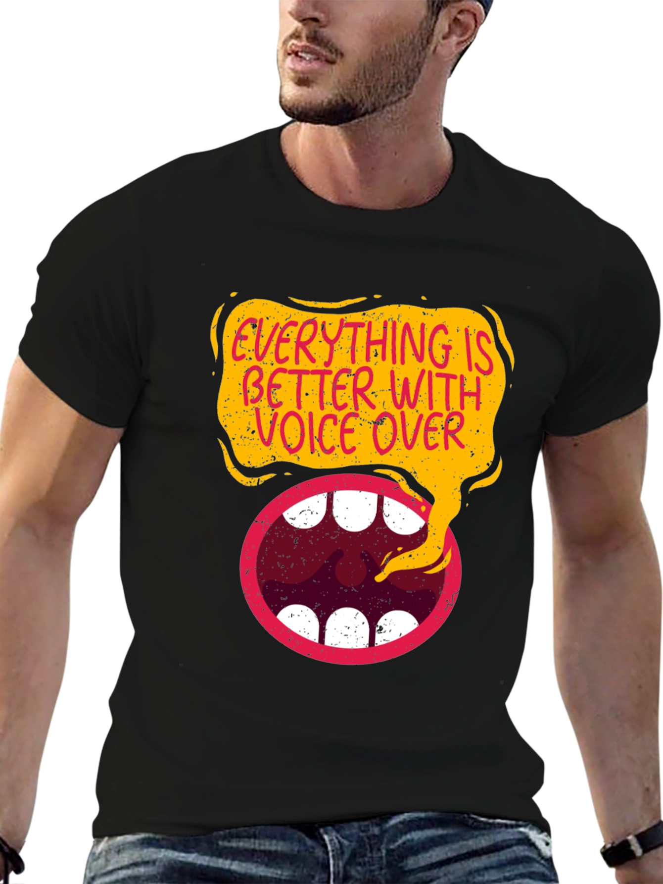 Black Everything is Better With Voice Over Black T-Shirt view 6