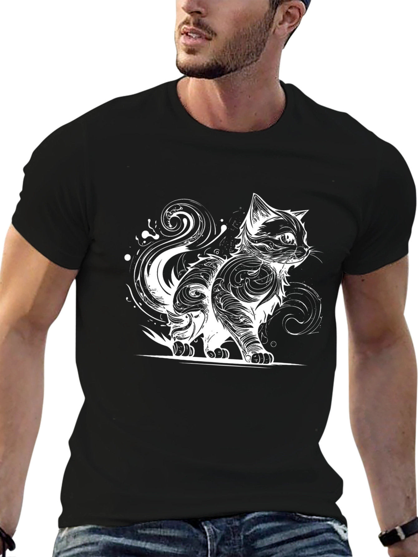 Black Black Cat Art T-Shirt - Unique Graphic Tee view 6