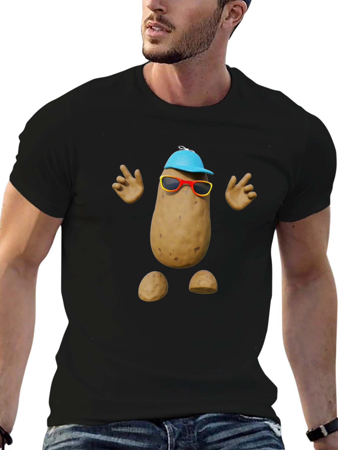 Black Funny Potato Graphic Tee - Quirky Humor T-Shirt view 6