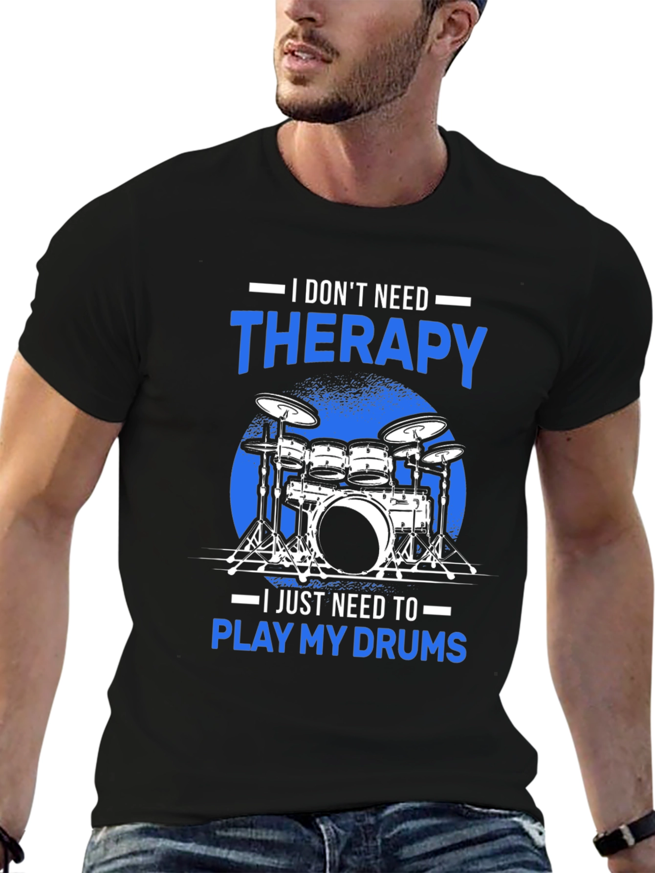 Black Drummer Therapy T-Shirt - Play My Drums view 6