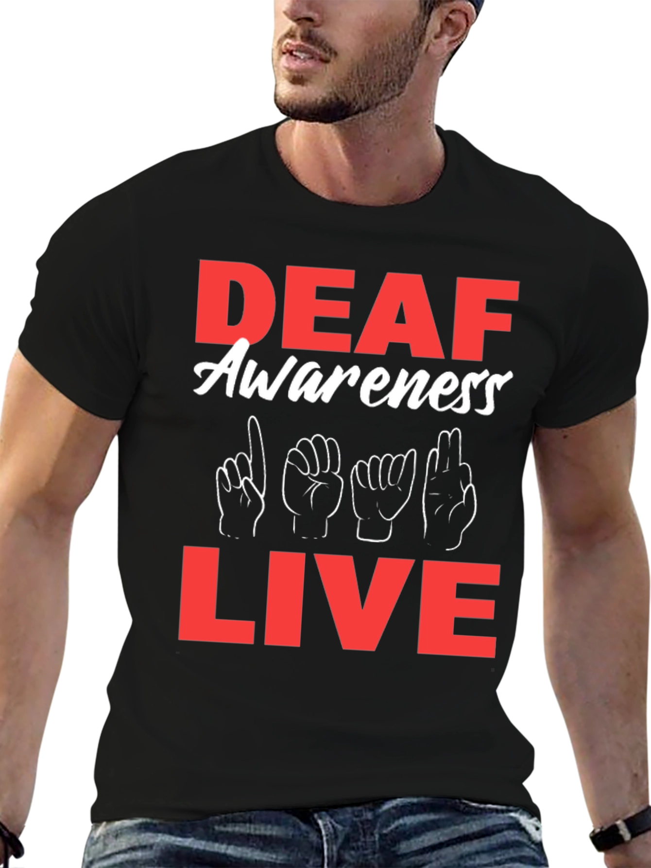 Black Deaf Awareness Live T-Shirt view 6