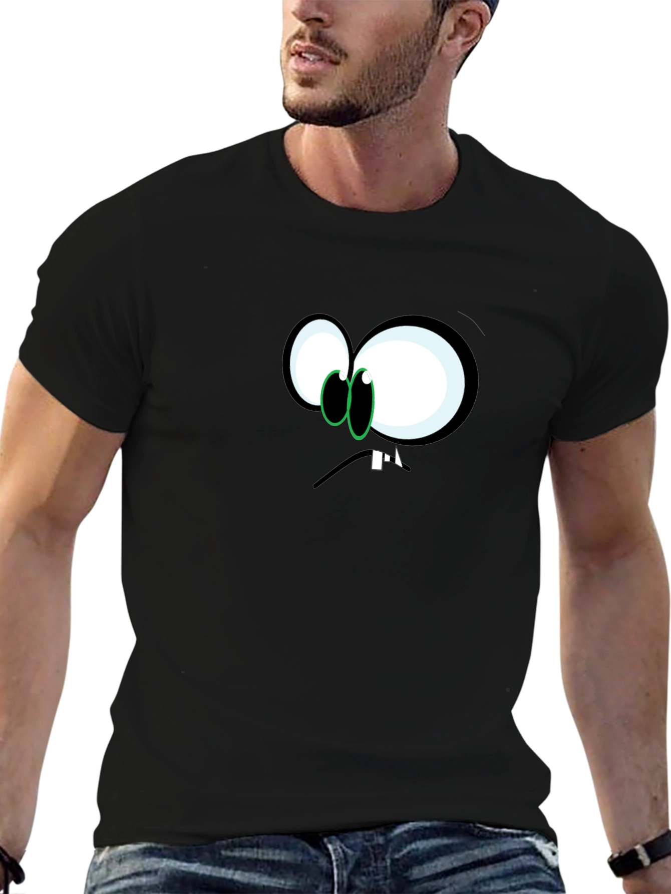 Black Funny Cartoon Face Graphic Black T-Shirt view 6