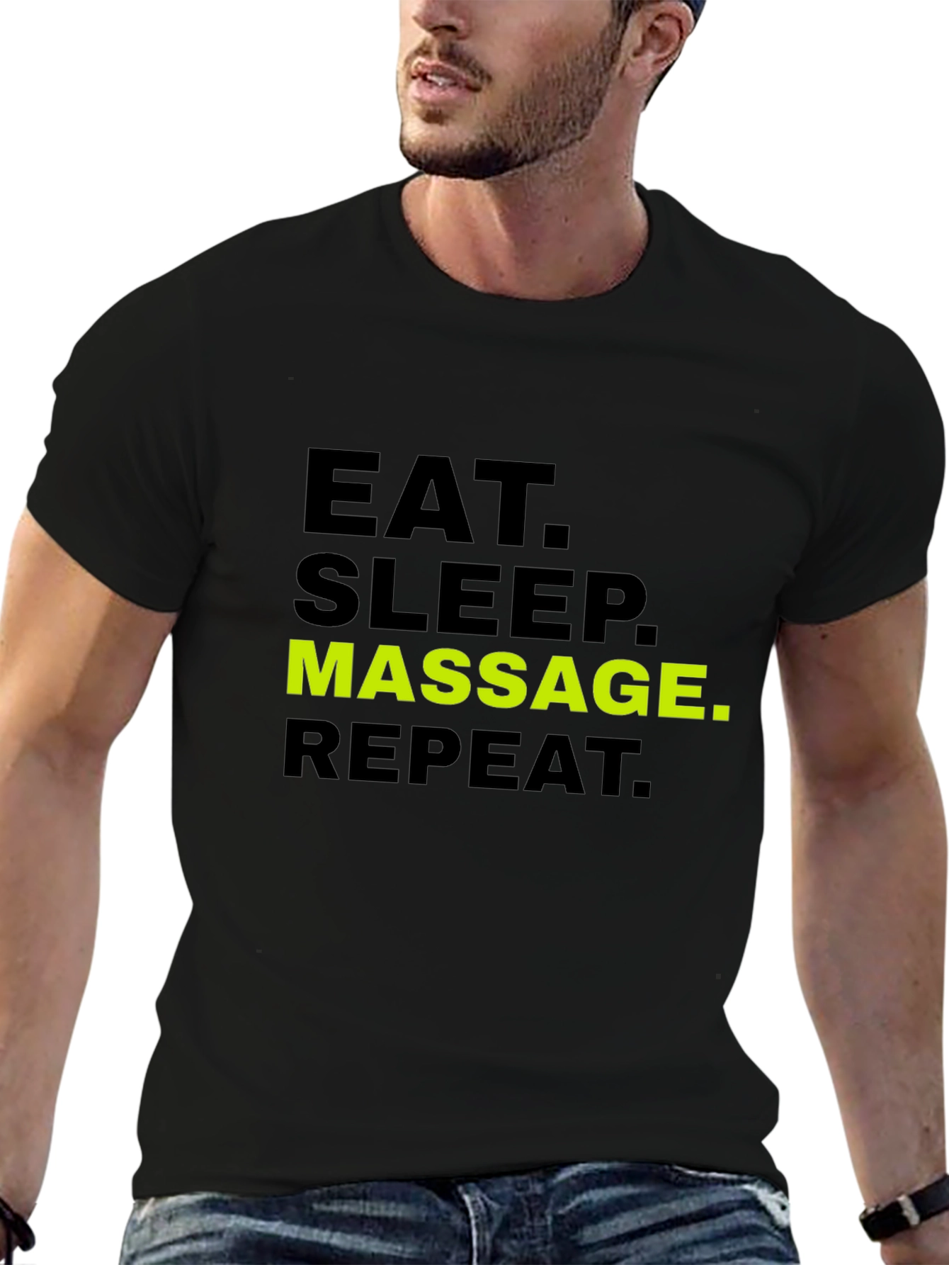 Black Eat Sleep Massage Repeat T-Shirt - Black Cotton Tee view 6