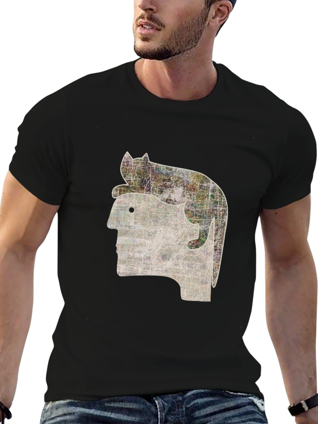 Black Cat on Head Graphic Tee - Quirky Unisex T-Shirt view 6