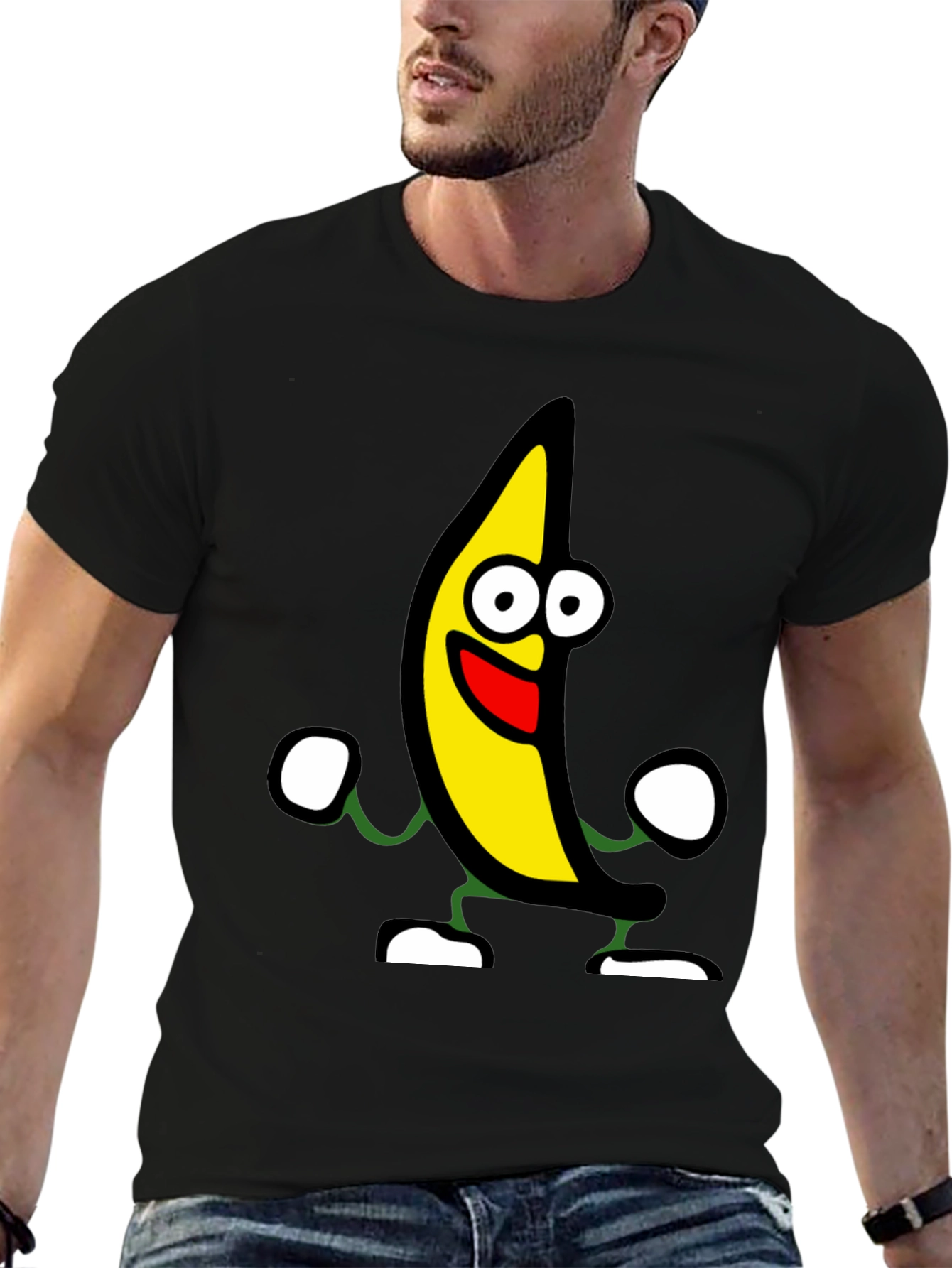 Black Funny Banana Cartoon Graphic Black T-Shirt view 6