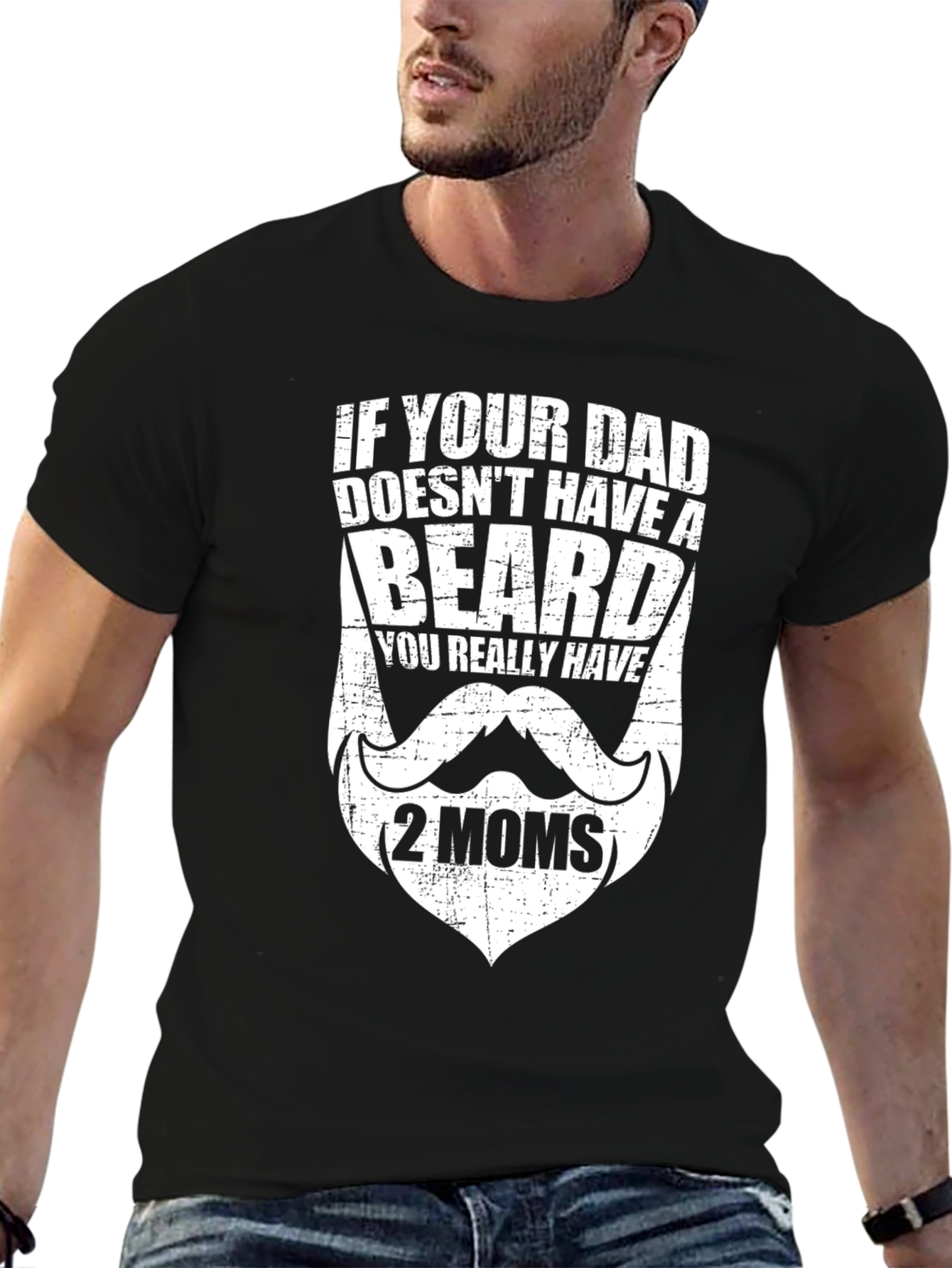 Black Funny Bearded Dad T-Shirt - Two Moms view 6