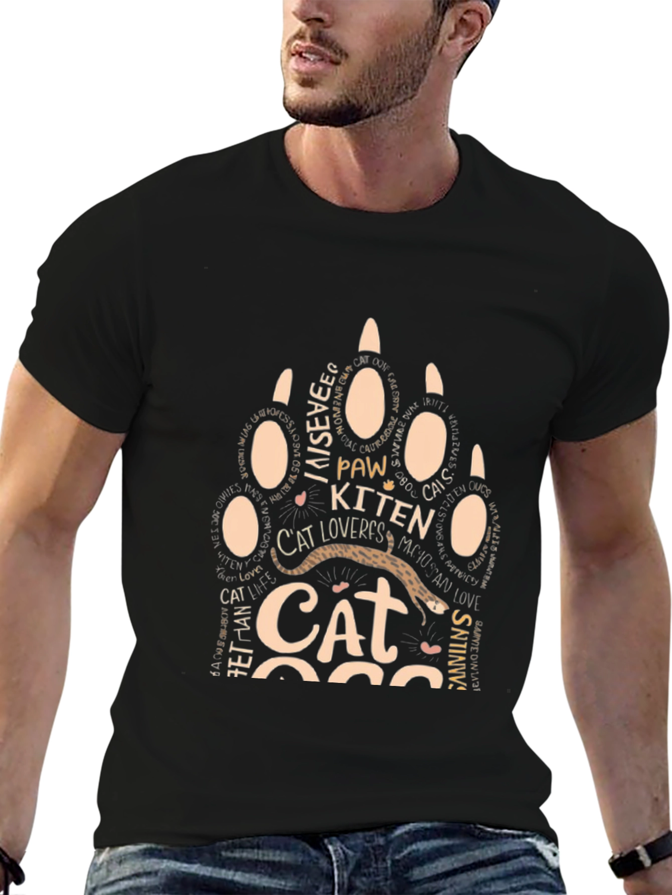 Black Cat Lover Paw Print T-Shirt - Unisex Graphic Tee view 6