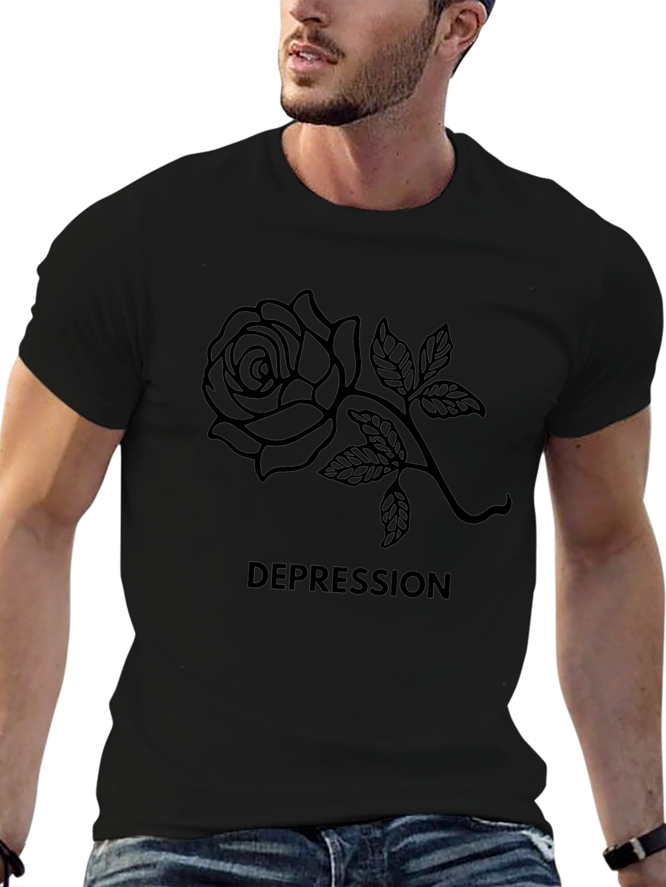 Black Rose Depression T-Shirt - Men's Black Graphic Tee view 6