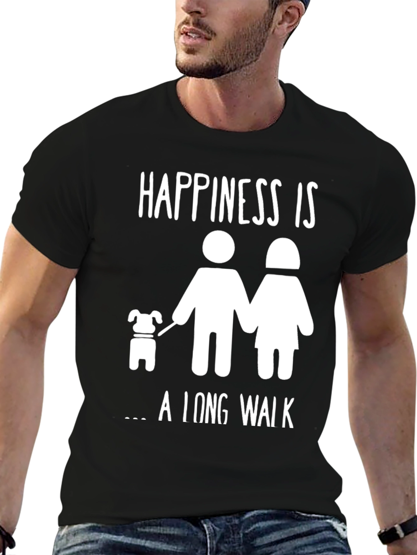 Black Happiness is a Long Walk T-Shirt - Cute Dog Lover Tee view 6