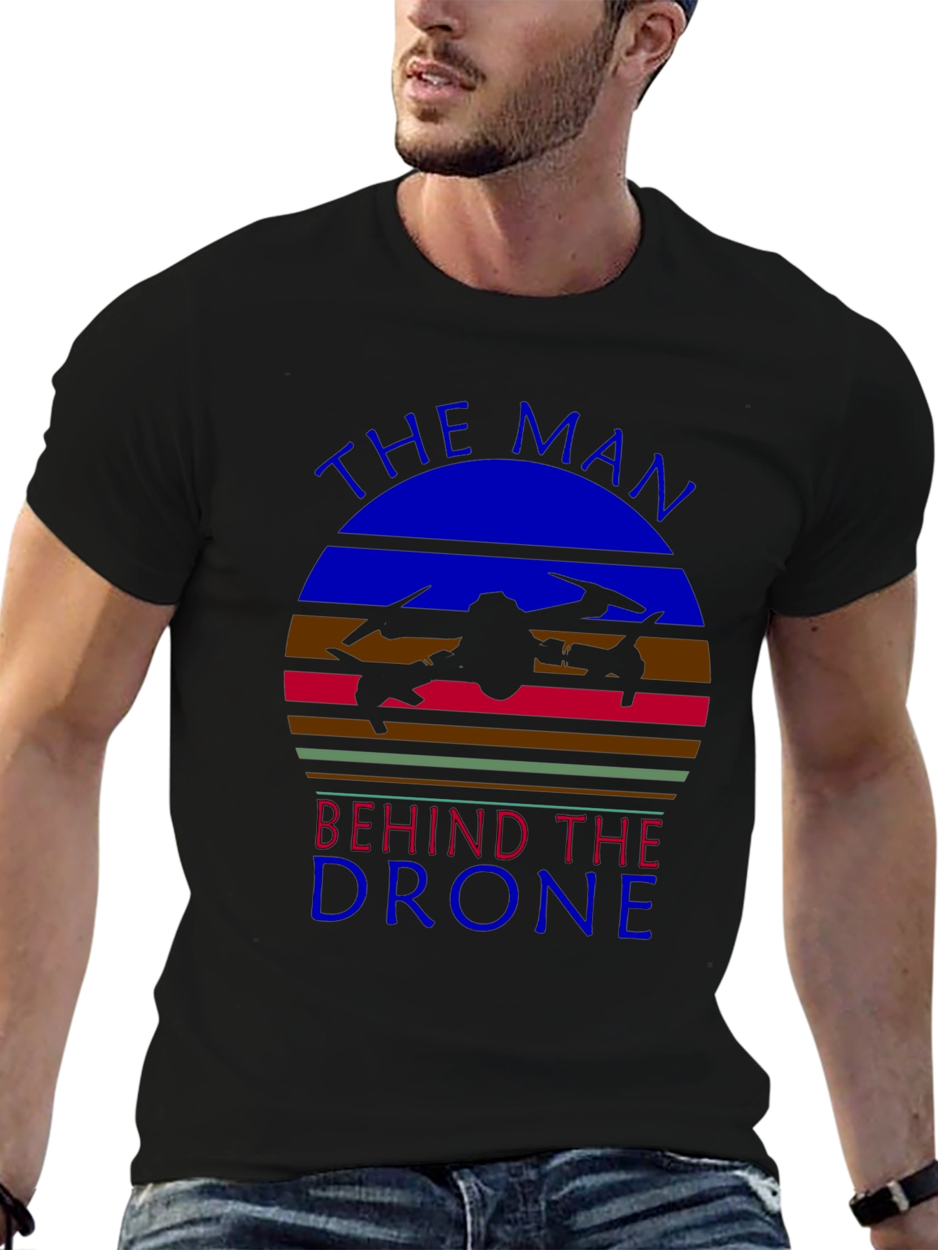 Black The Man Behind the Drone Graphic T-Shirt view 6