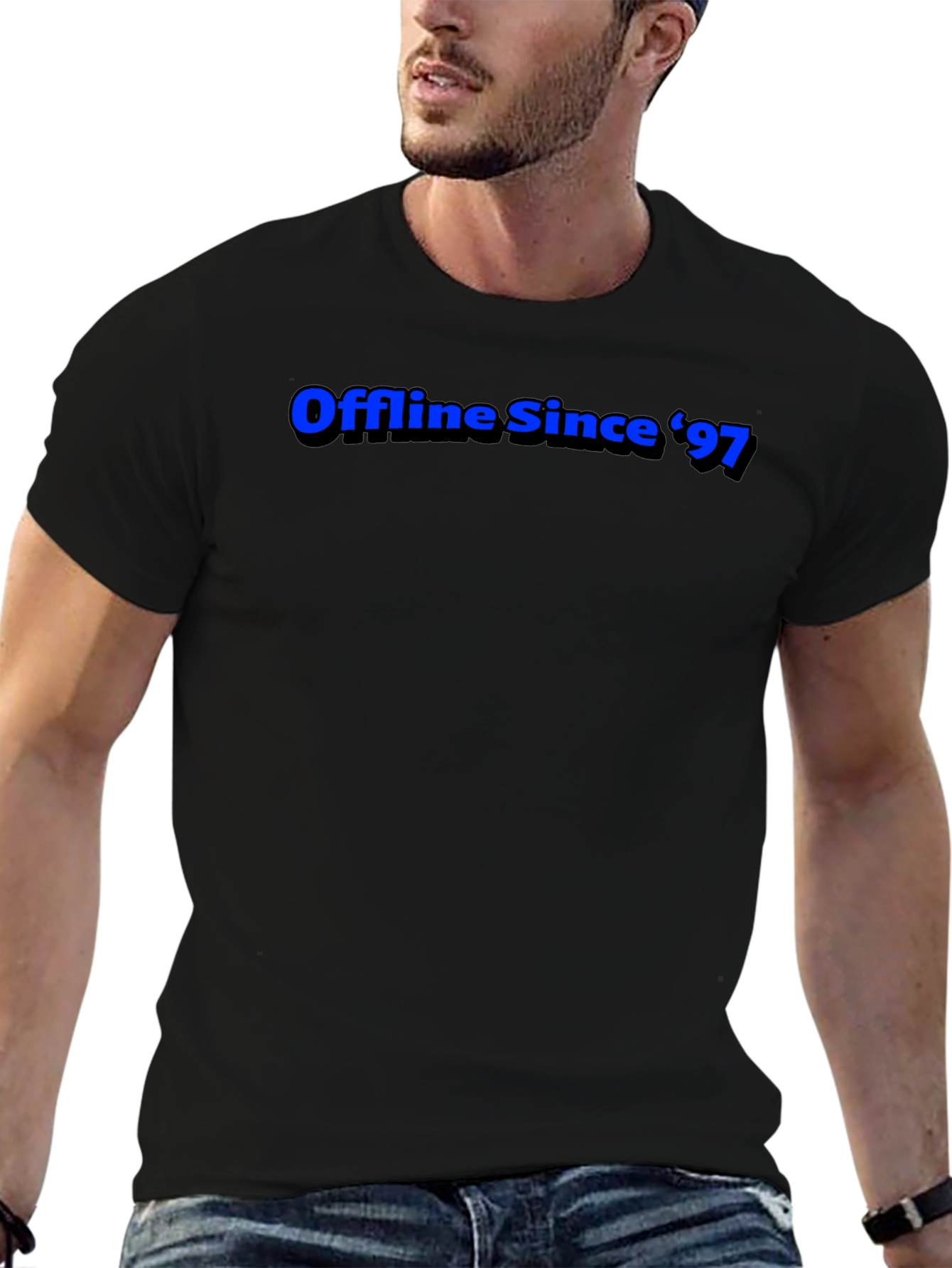 Black Offline Since '97 T-Shirt - Retro Tech Humor view 6