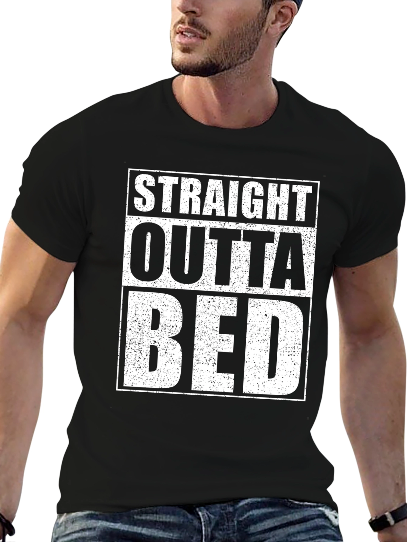 Black Straight Outta Bed T-Shirt - Funny Slogan Tee view 6
