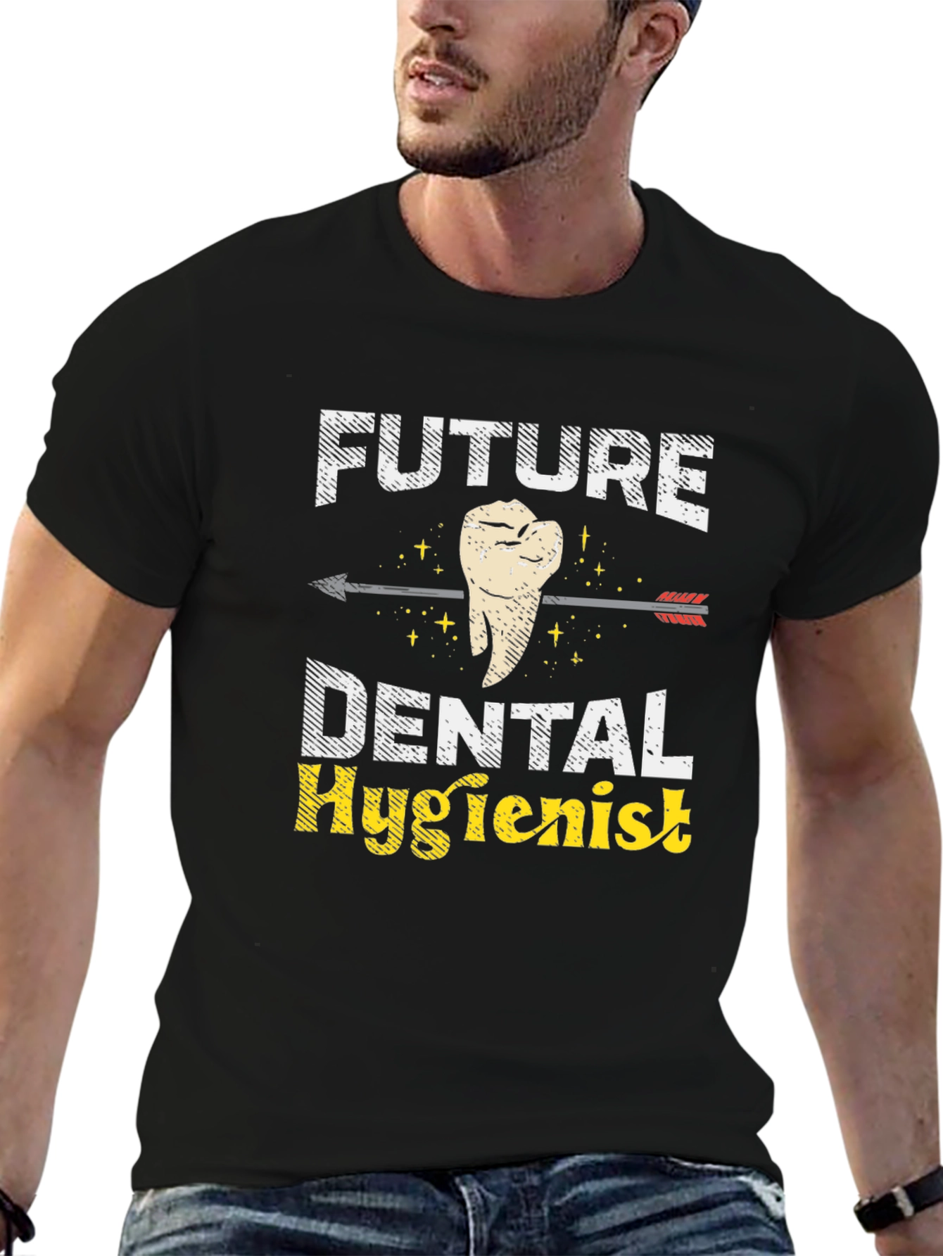 Black Future Dental Hygienist Black Graphic T-Shirt view 6