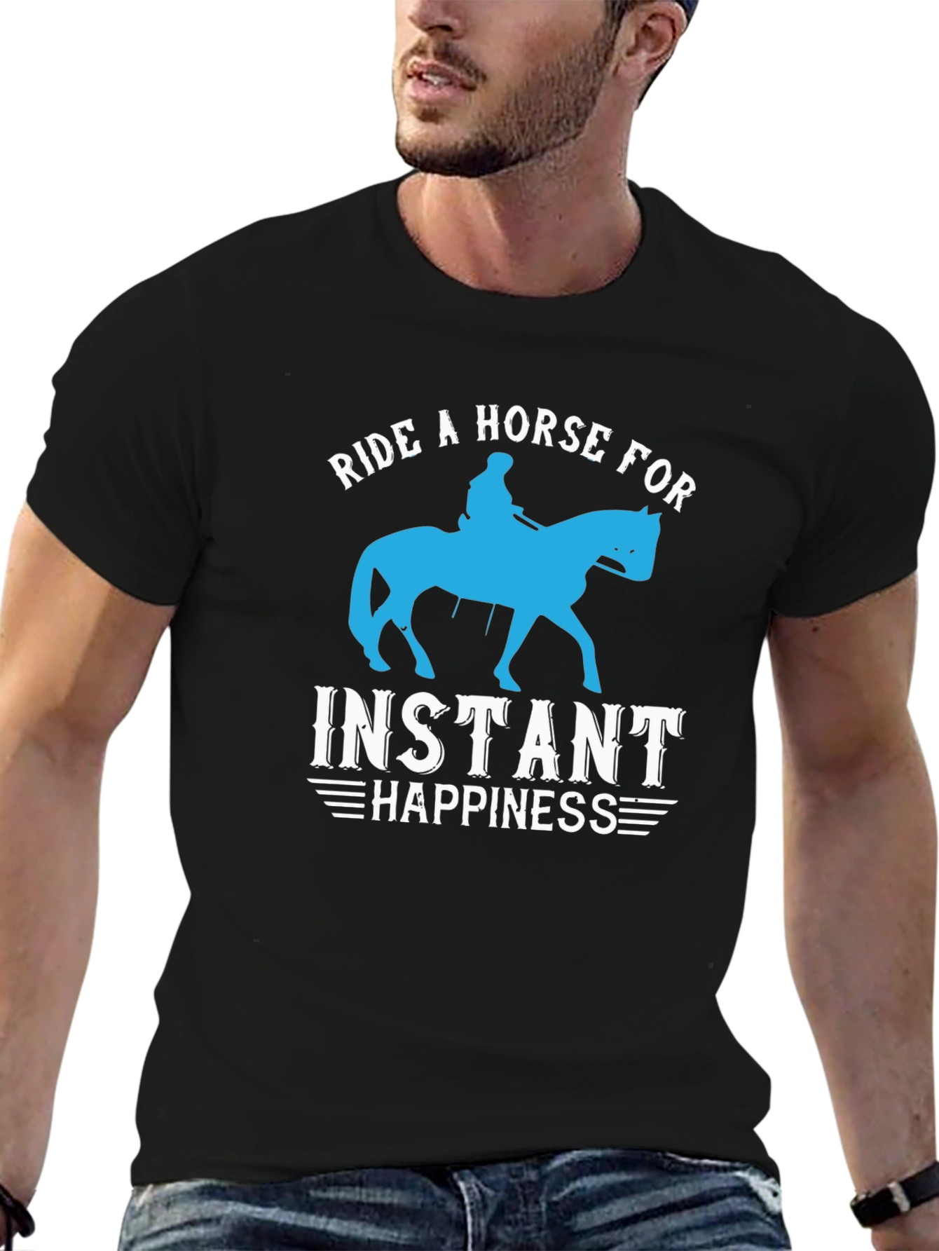 Black Ride a Horse for Instant Happiness T-Shirt view 6