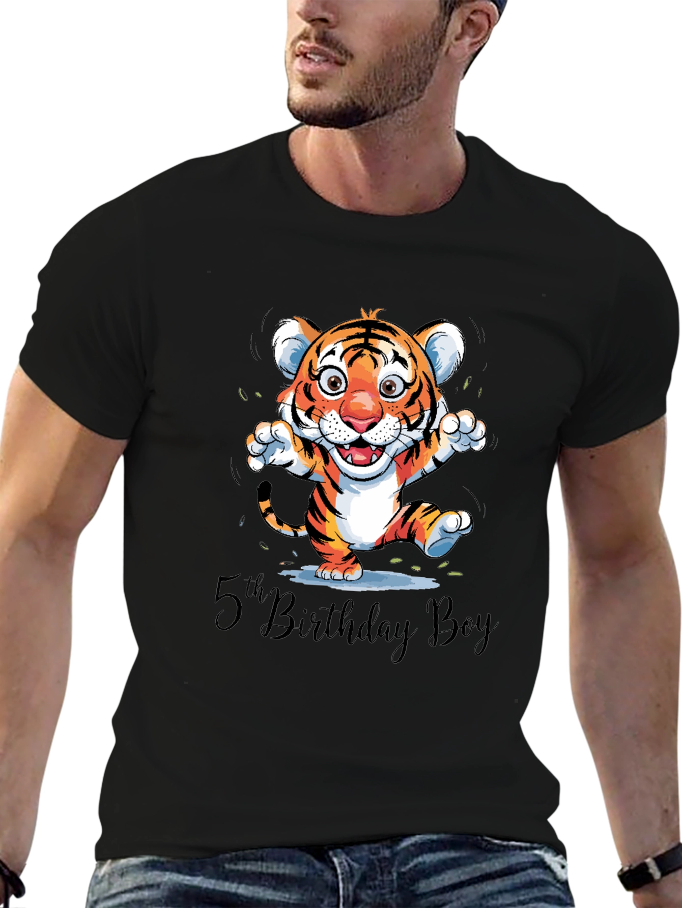 Black 5th Birthday Boy Tiger Cub T-Shirt view 6