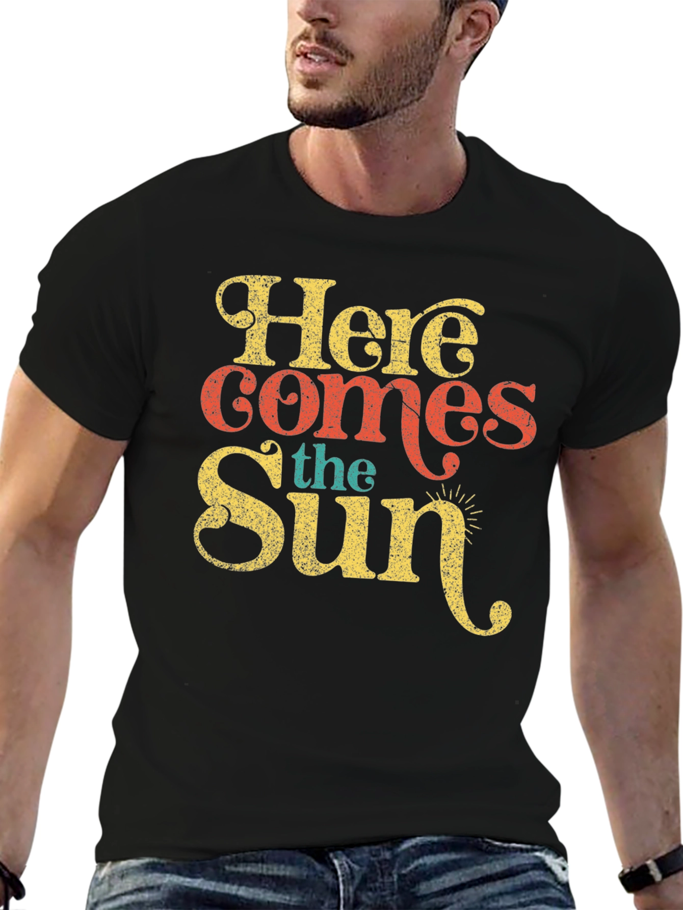 Black Here Comes The Sun Retro T-Shirt view 6
