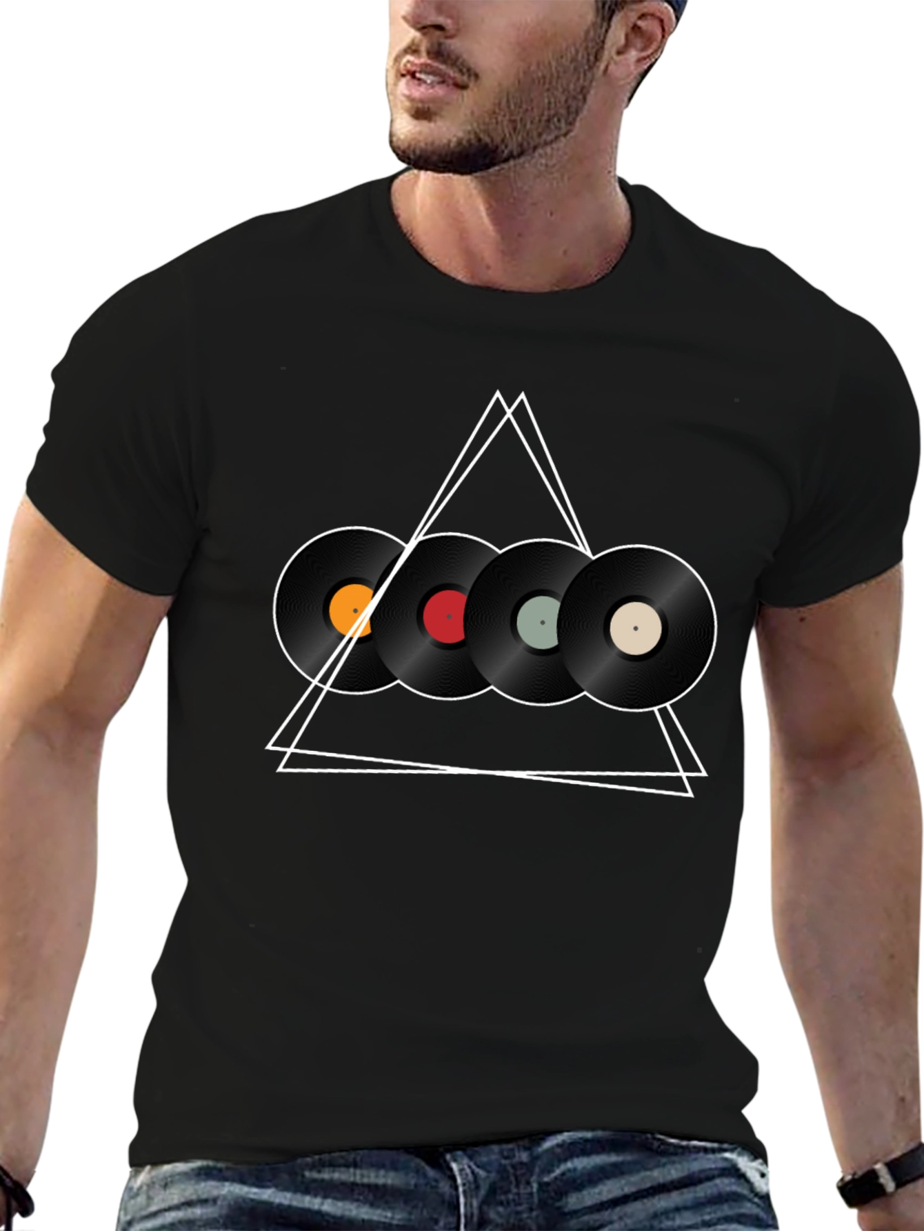 Black Vinyl Record Triangle Graphic Tee view 6