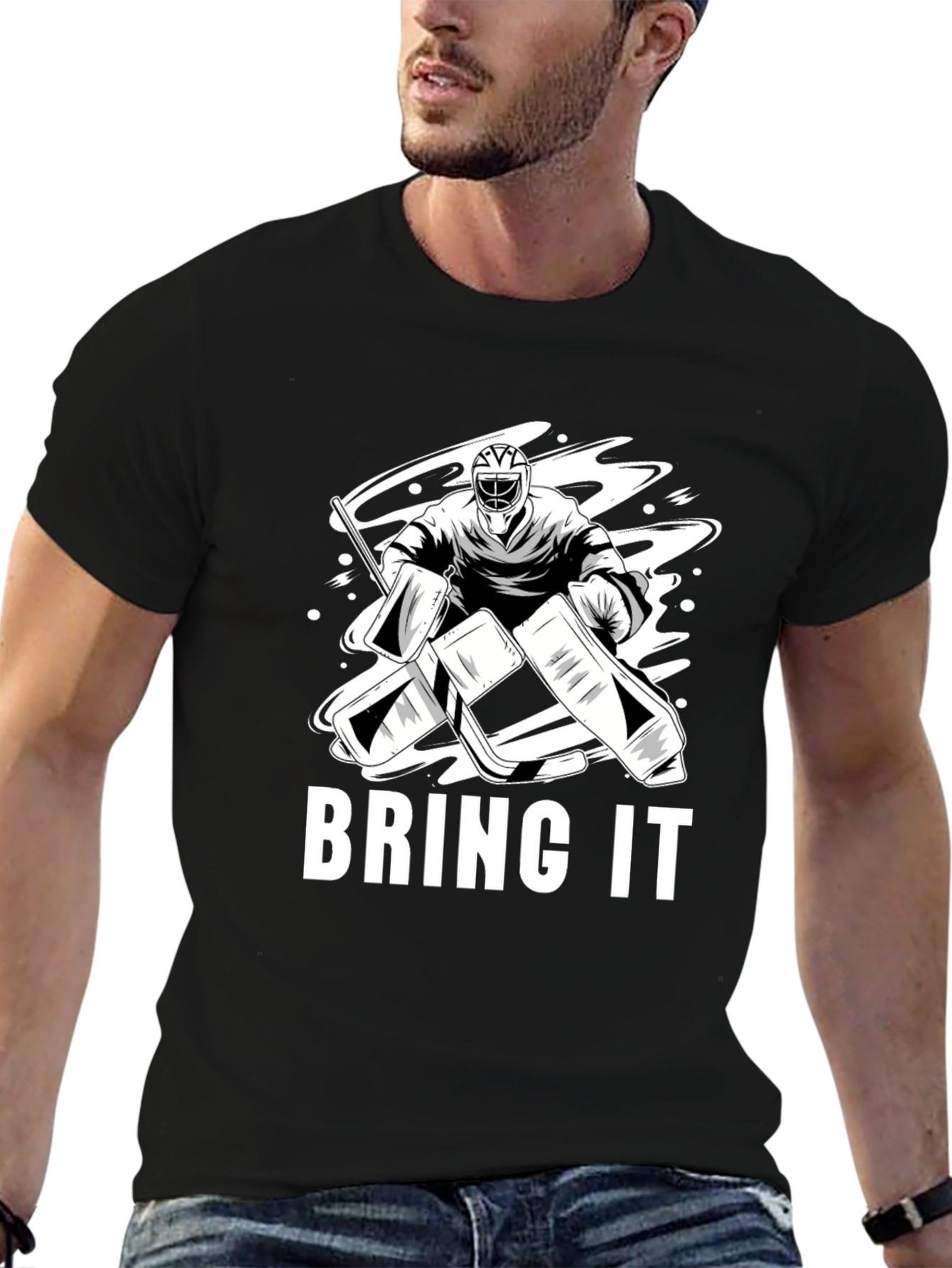 Black Hockey Goalie T-Shirt - Bring It Design view 6