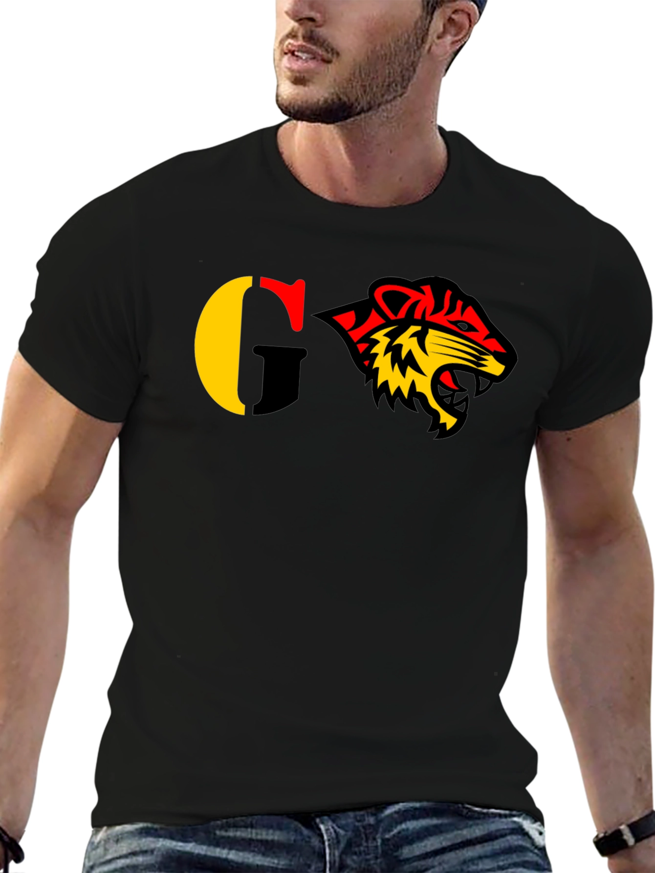 Black Bold Graphic Tee - Tiger Design view 6