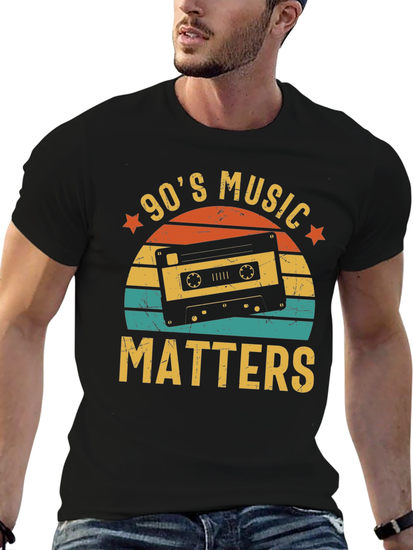 Black 90's Music Matters Retro Cassette Tape T-Shirt view 6