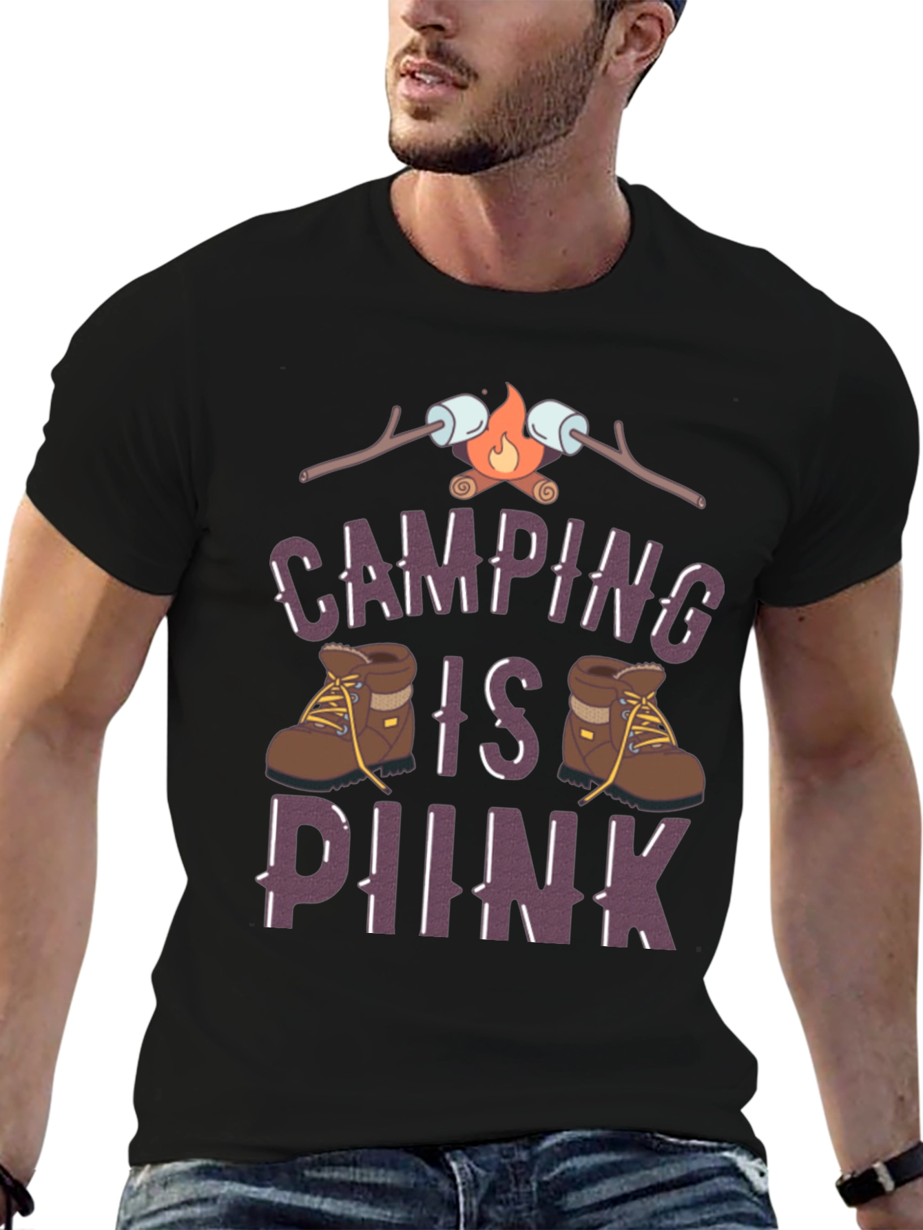 Black Camping Is Hiking T-Shirt view 6