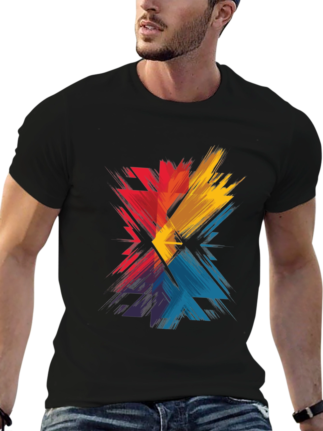 Black Abstract Color Burst Graphic Tee - Men's Black T-Shirt view 6